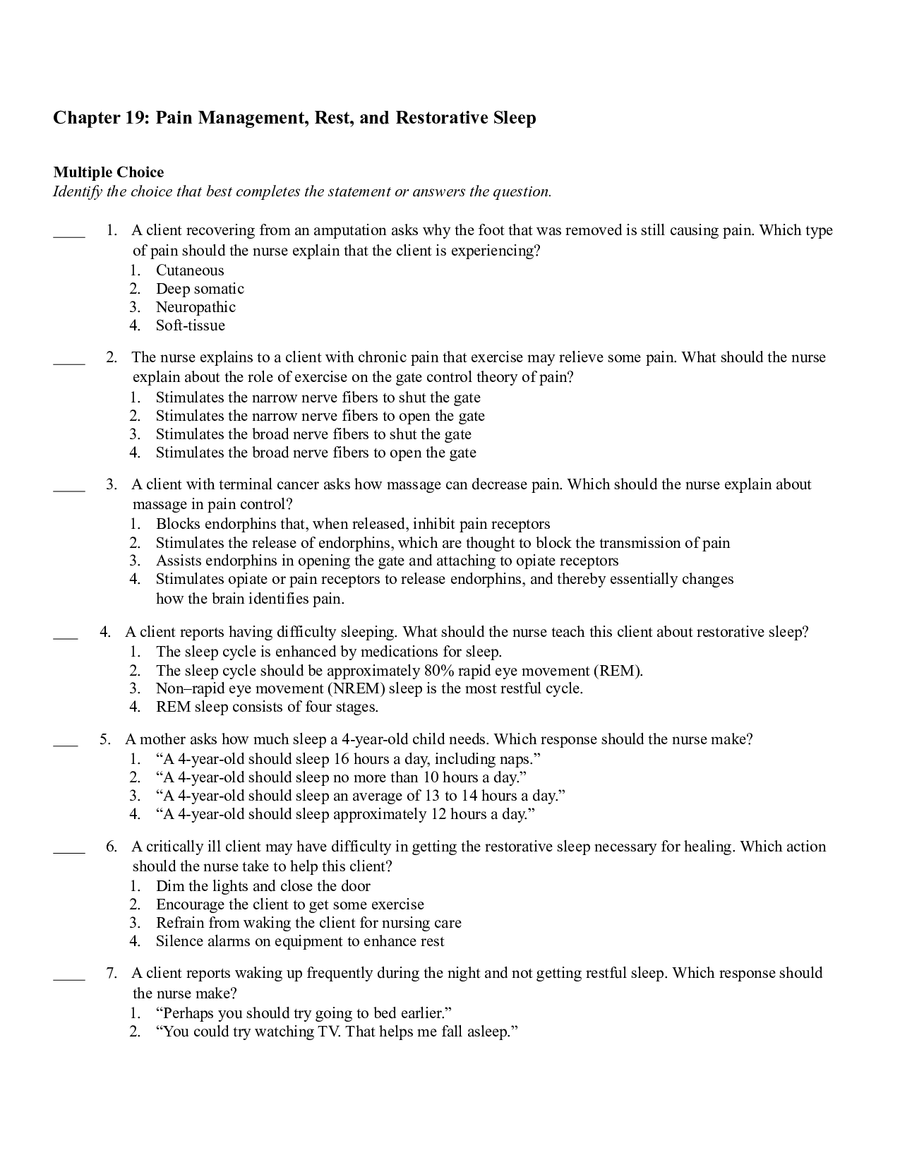 Chapter 19 Pain Management, Rest, and Restorative Sleep