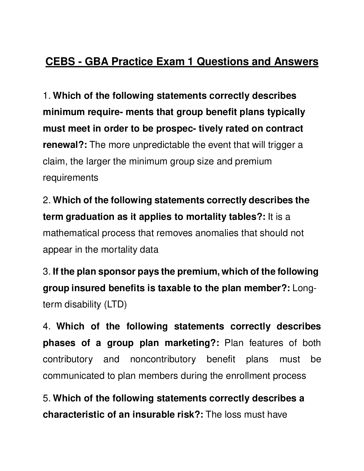 【GRADED A+】CEBS GBA Practice Exam 1  100% Verified Questions & Answers