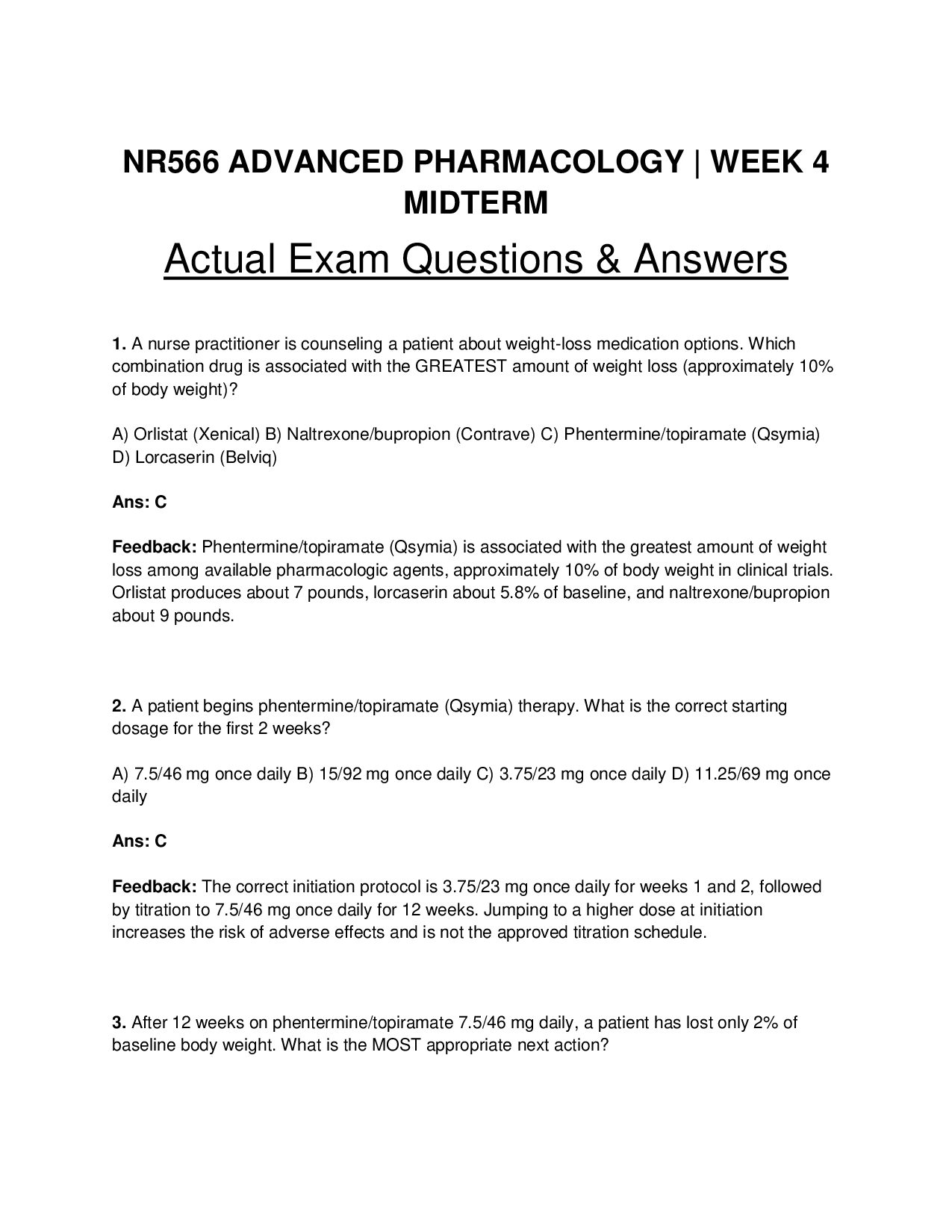 NR 566  NR566 Advanced Pharmacology Week 4 Midterm Real Exam 100 High-Yield Questions and Answers