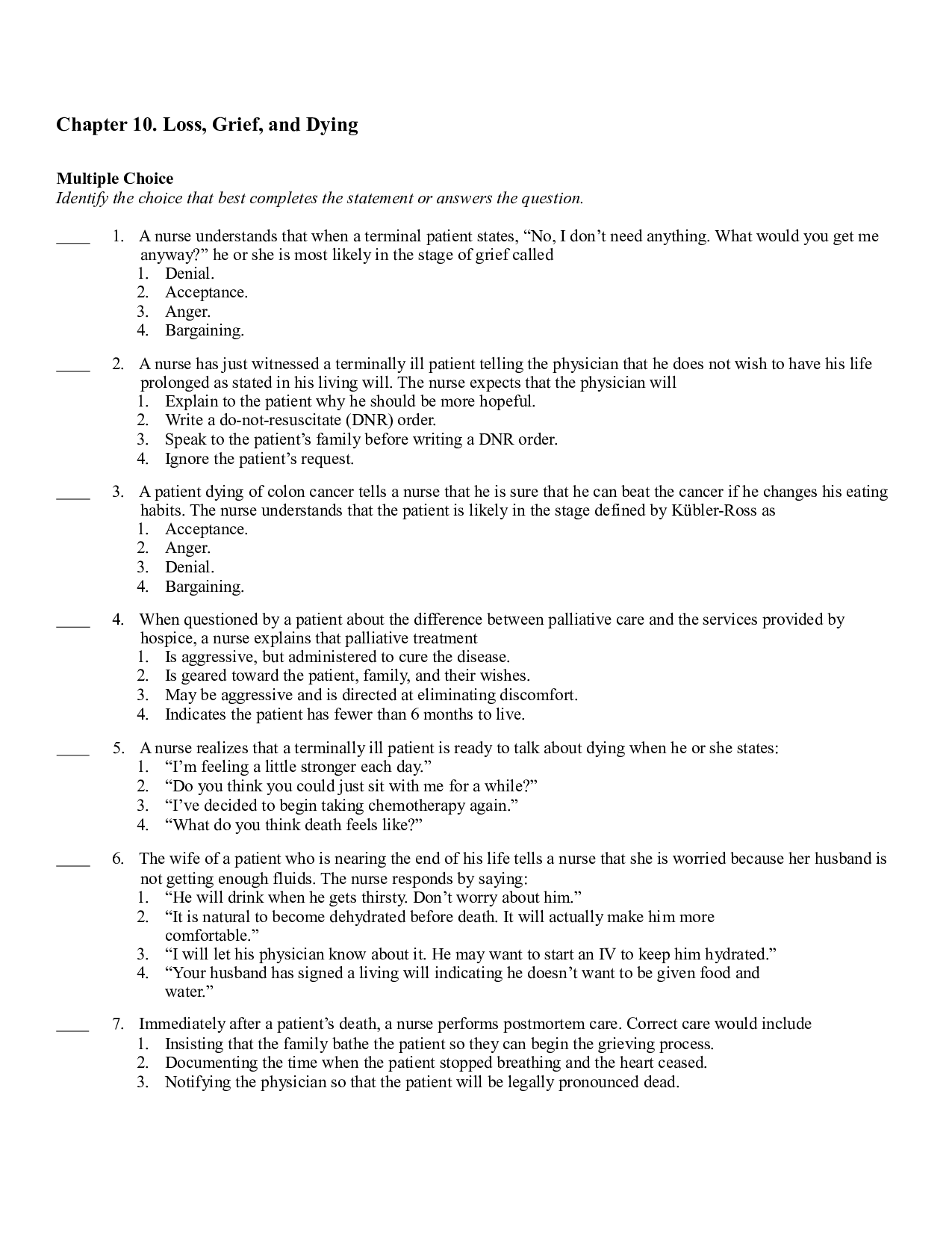 Chapter 10. Loss, Grief, and Dying
