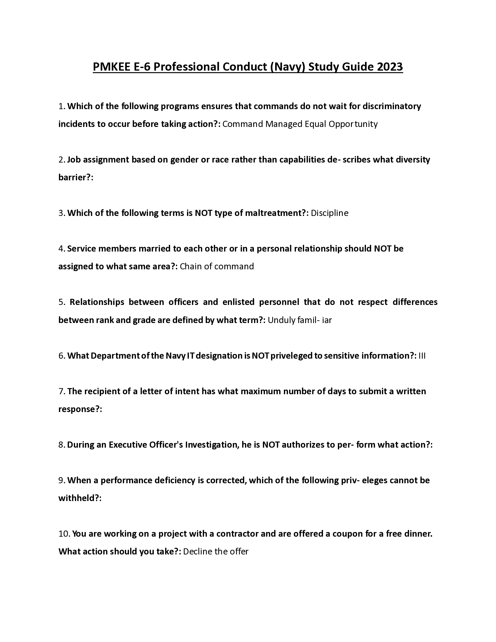 Navy E-6 PMKEE Professional Conduct Study Guide 2026