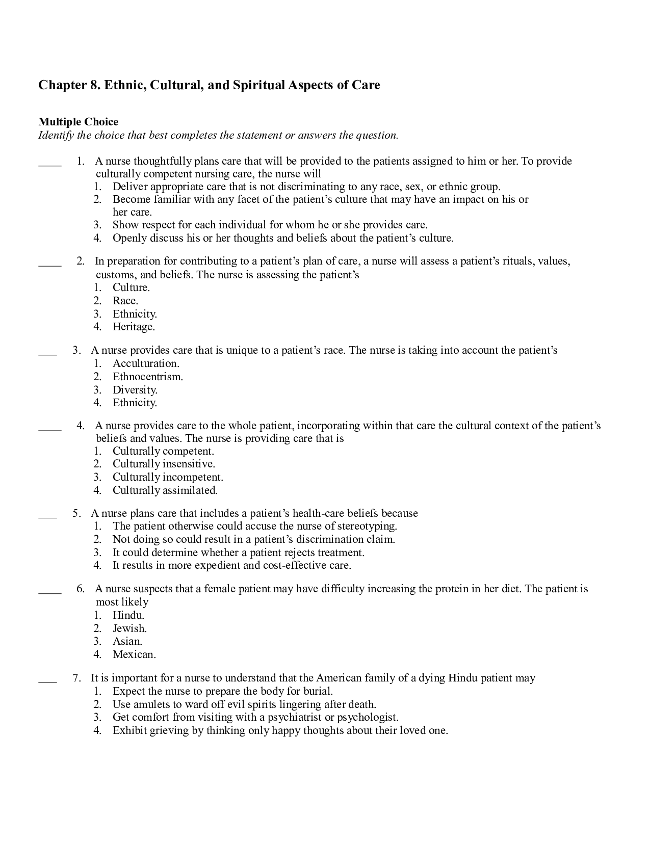 Chapter 8. Ethnic, Cultural, and Spiritual Aspects of Care