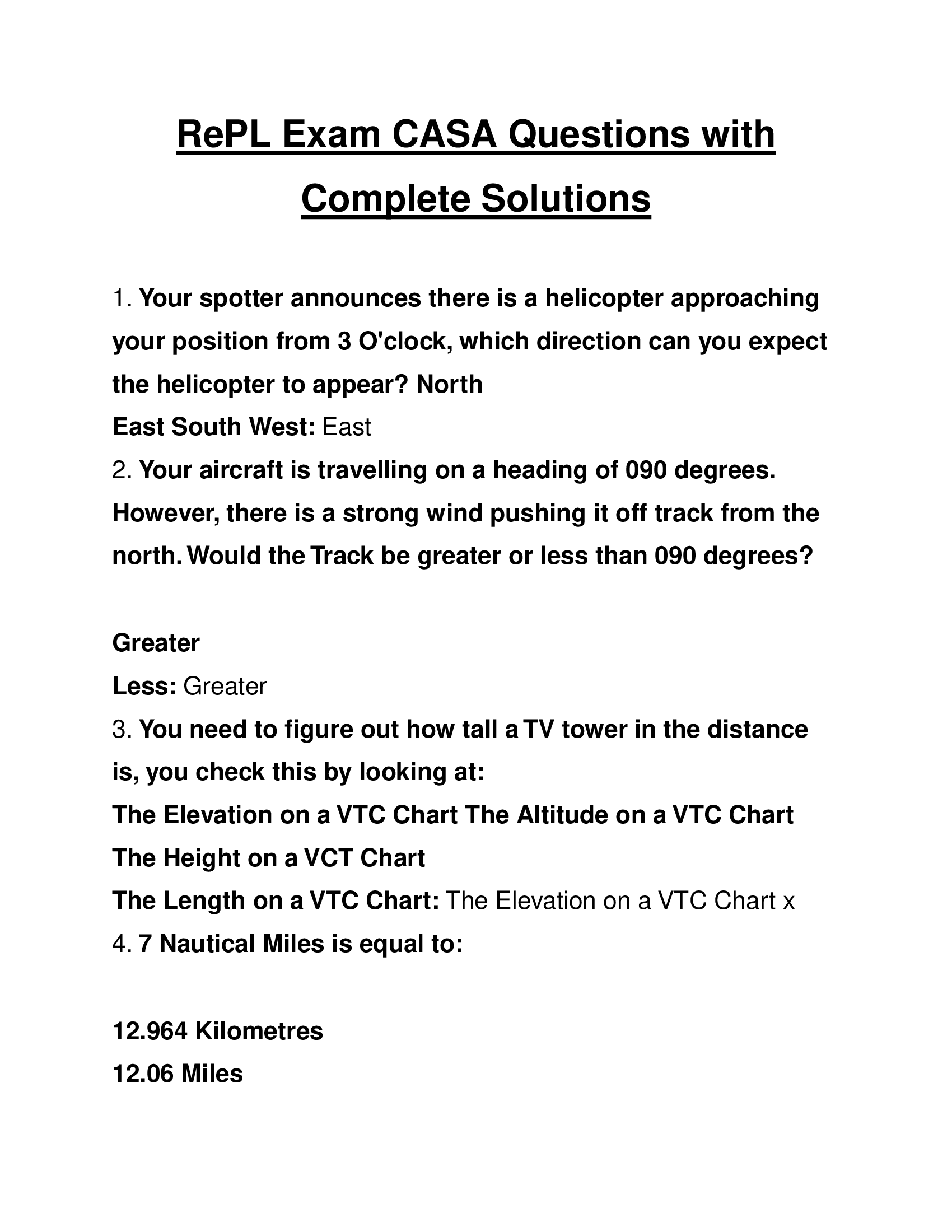 RePL Exam CASA Questions with Complete Solutions 2024