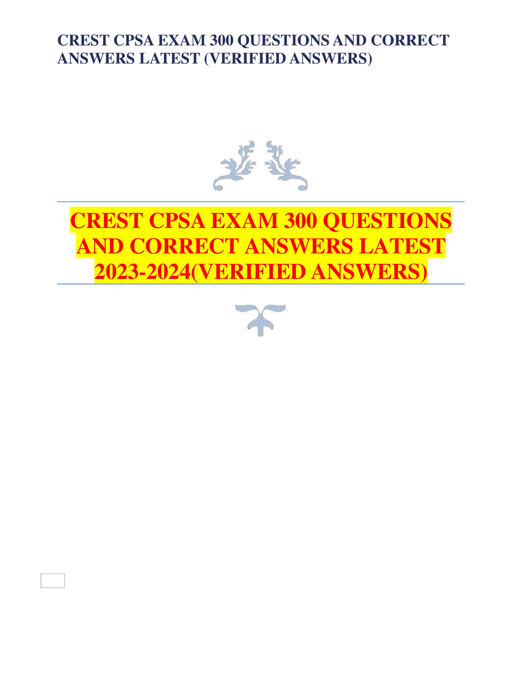 CREST CPSA EXAM 300 QUESTIONS AND CORRECT ANSWERS LATEST (VERIFIED ANSWERS)