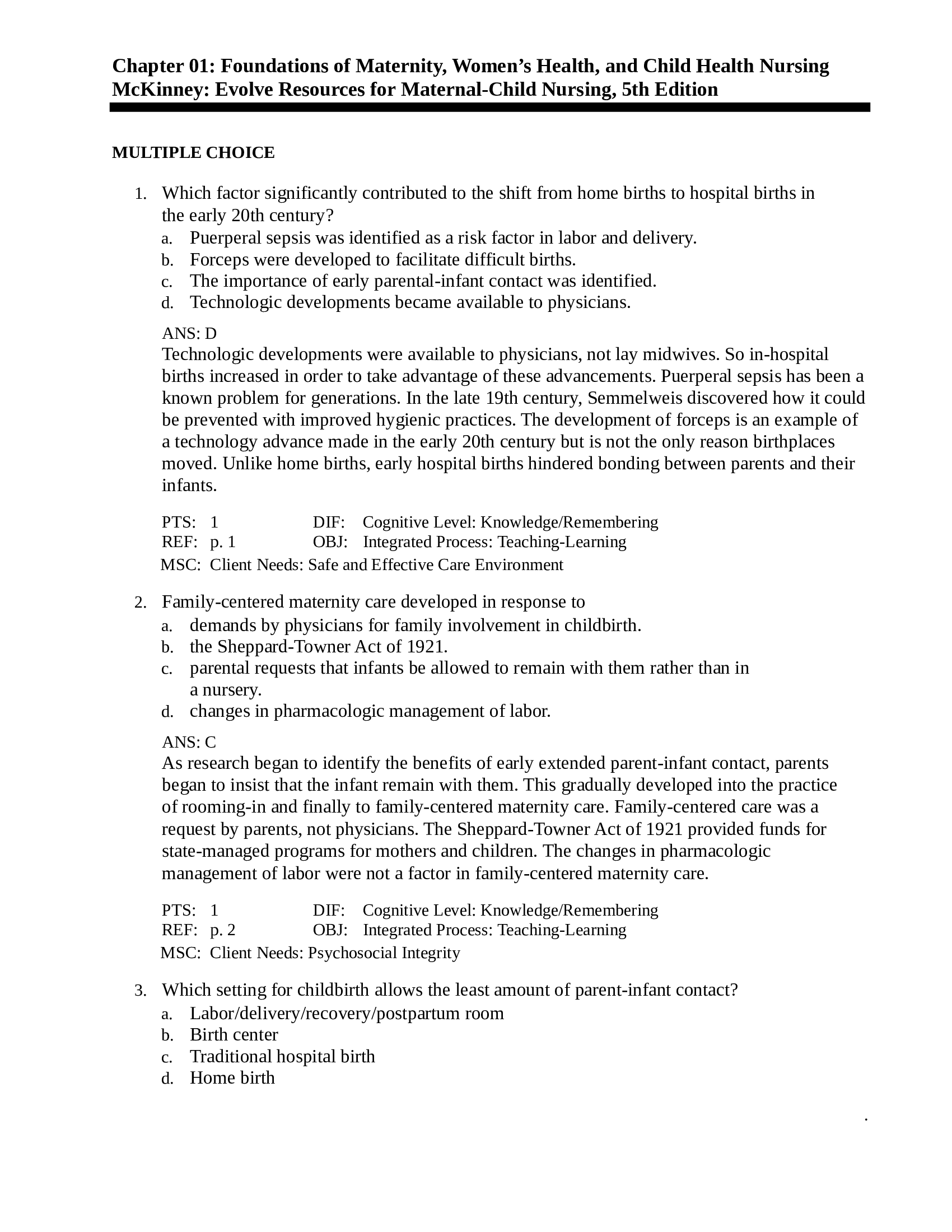 Test Bank Maternal-Child Nursing by McKinney 5th edition latest 2024 Update