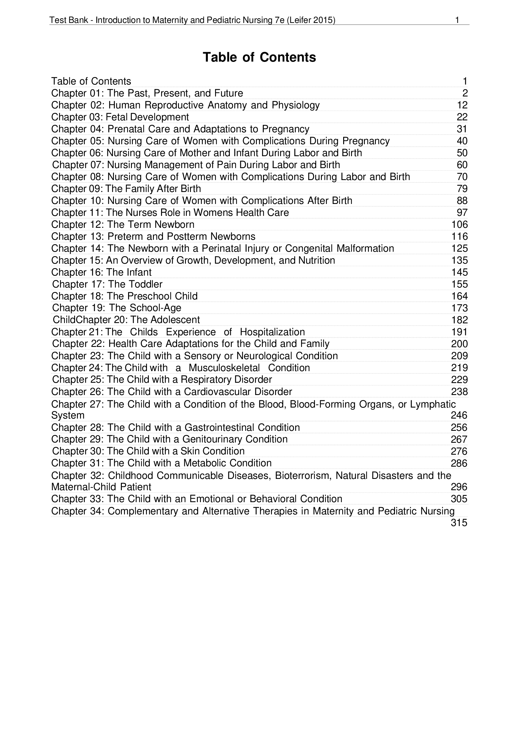 Test Bank - Introduction to Maternity and Pediatric Nursing 7th Edition