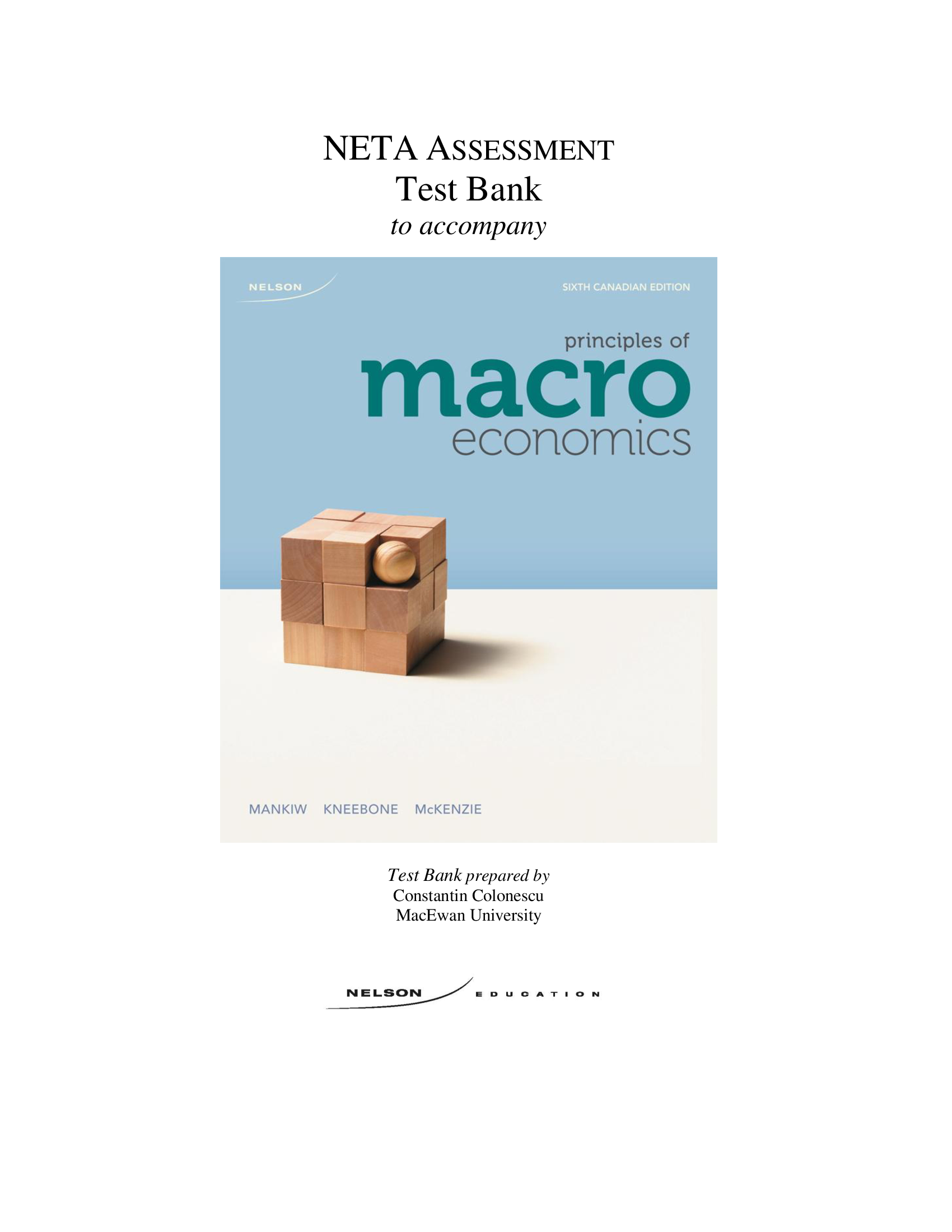 Test Bank for Principles Of Macroeconomics 6th Edition Mankiw.