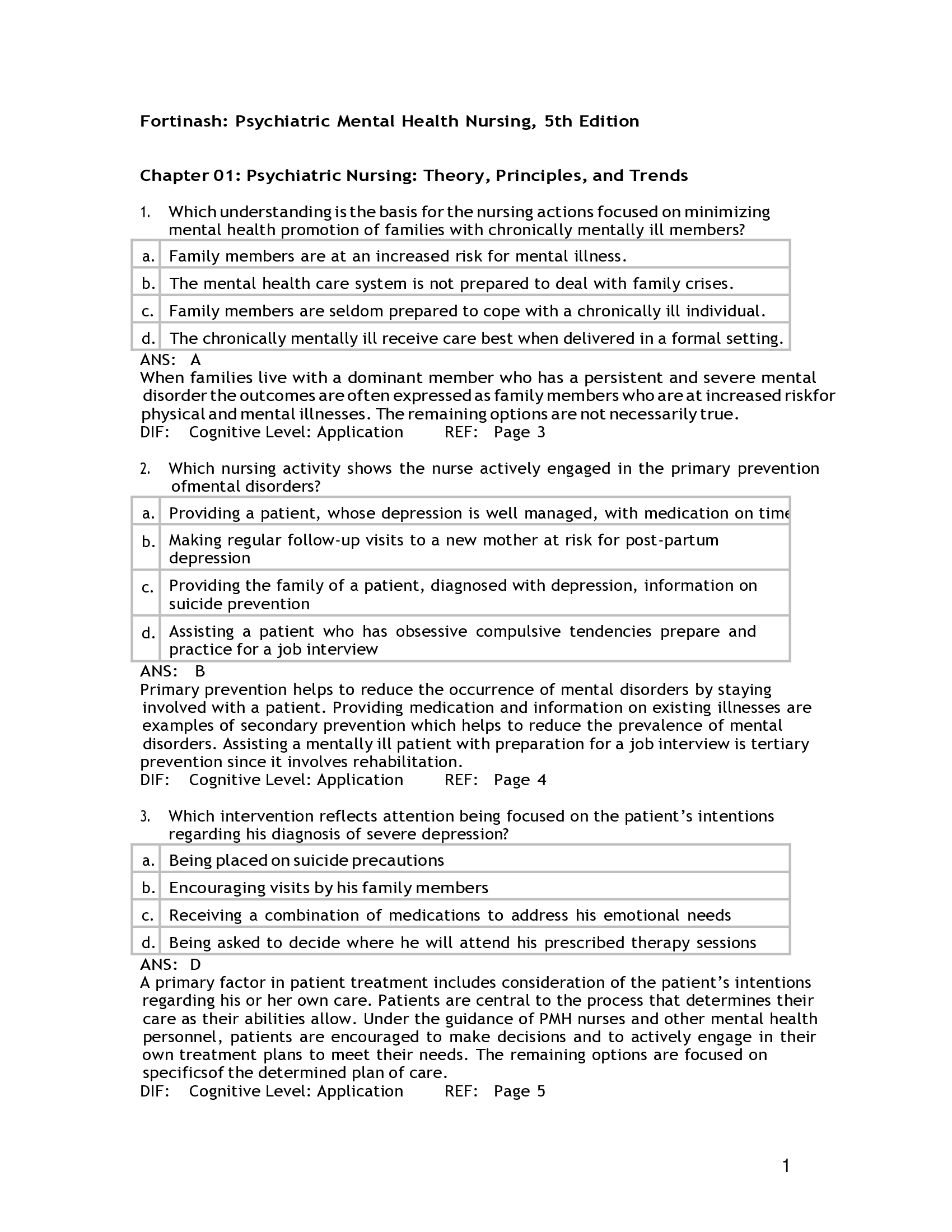 Test Bank for Fortinash Psychiatric Mental Health Nursing  5th Edition.