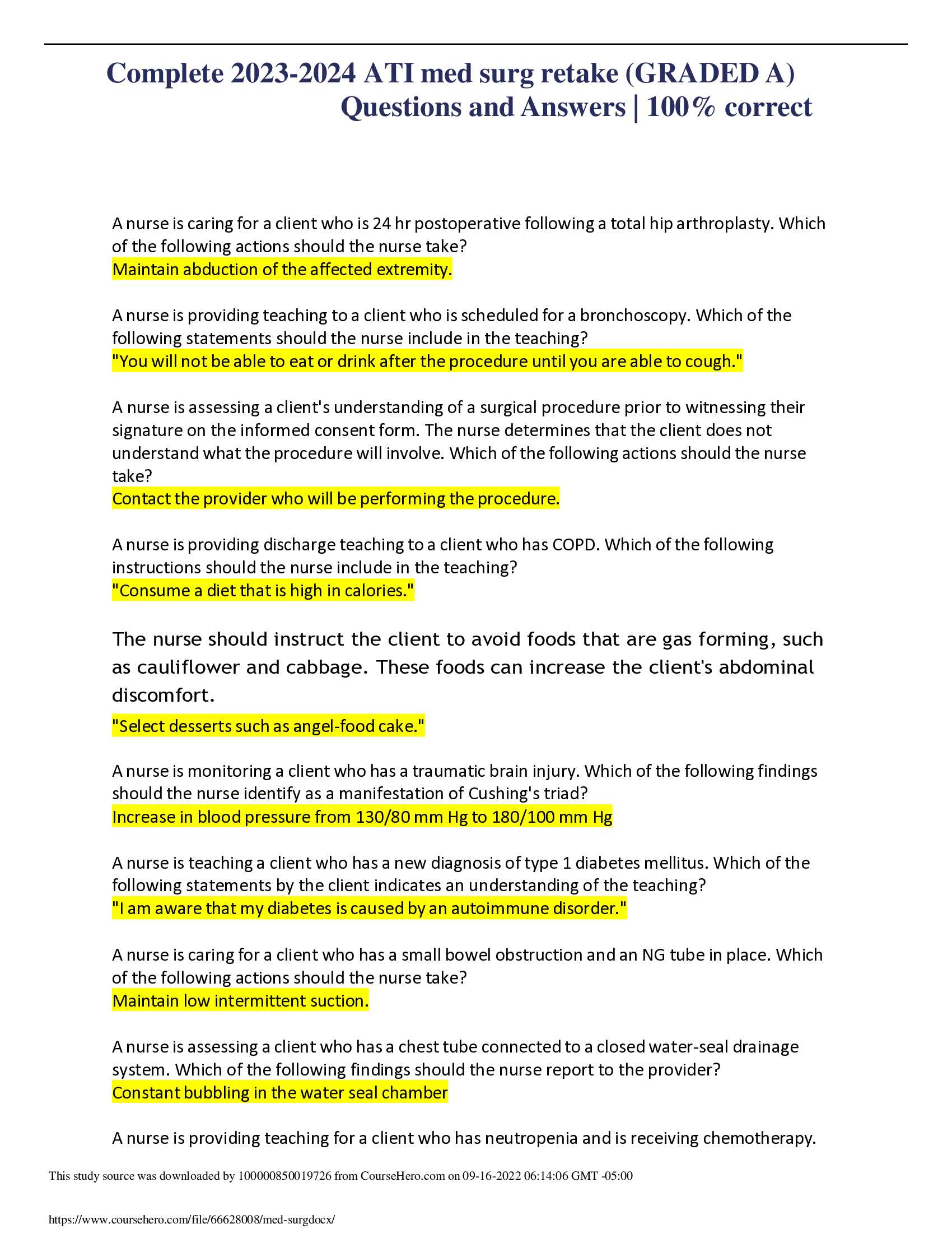 Complete 2026-2026 ATI med surg retake (GRADED A) Questions and Answers | 100 percent correct