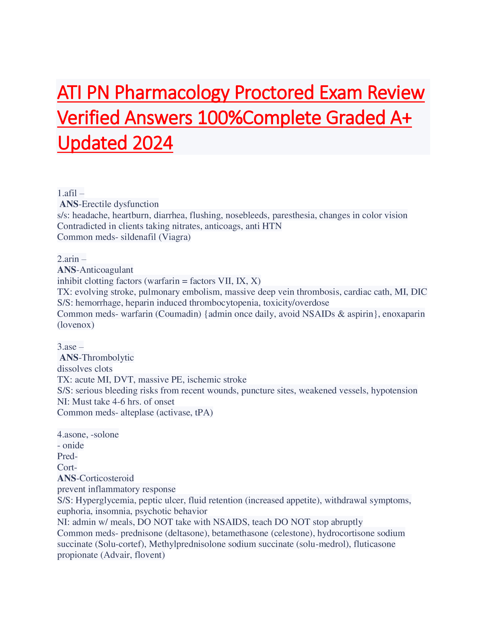 ATI PN Pharmacology Proctored Exam Review  Verified Answers 100% Complete Graded A+  Updated 2026