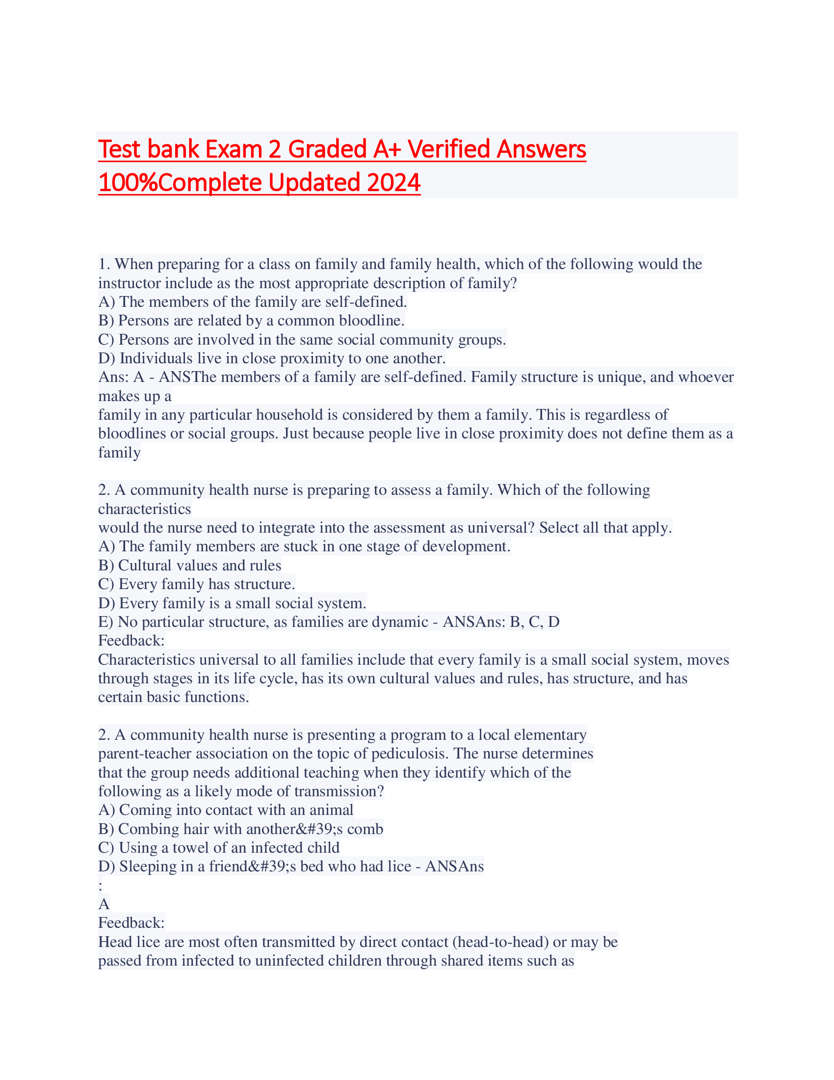 Test bank Exam 2 Graded A+ Verified Answers