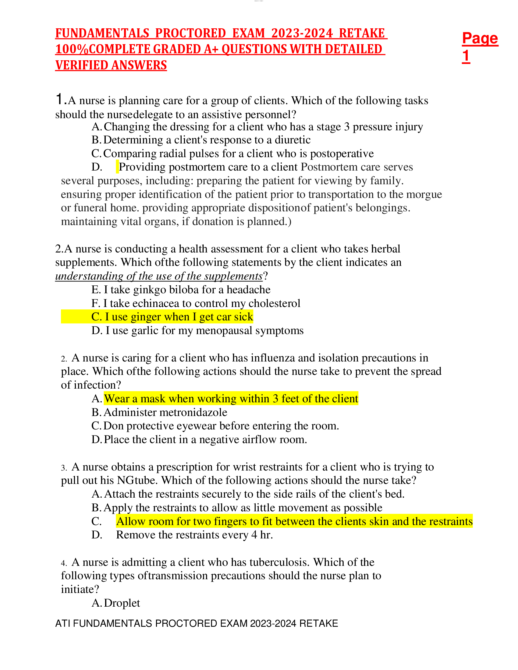 FUNDAMENTALS PROCTORED EXAM 2023-2024 RETAKE 100 Percent COMPLETE GRADED A+ QUESTIONS WITH DETAILED VERIFIED ANSWERS