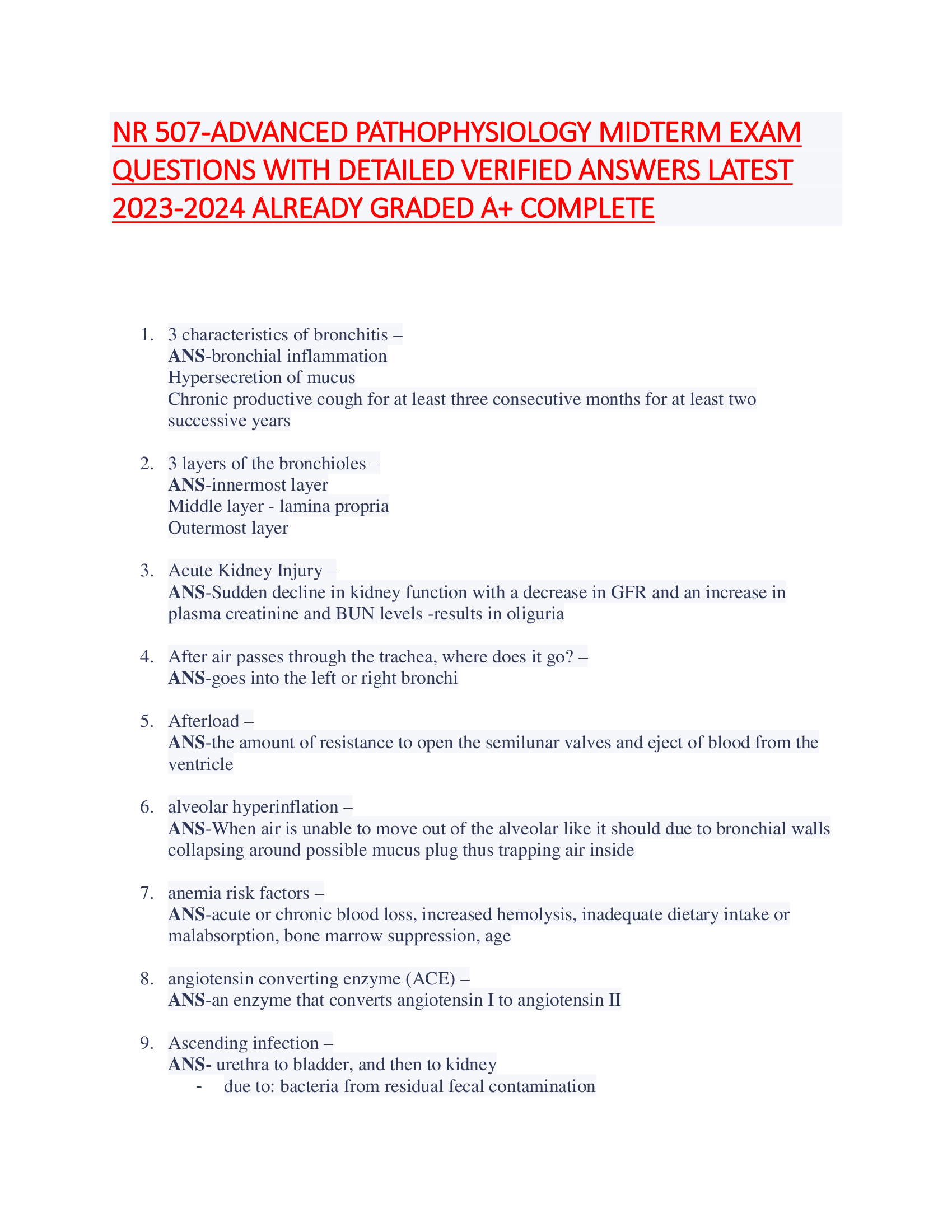 NR 507-ADVANCED PATHOPHYSIOLOGY MIDTERM EXAM  QUESTIONS WITH DETAILED VERIFIED ANSWERS LATEST  2023-2024 ALREADY GRADED A+ COMPLETE