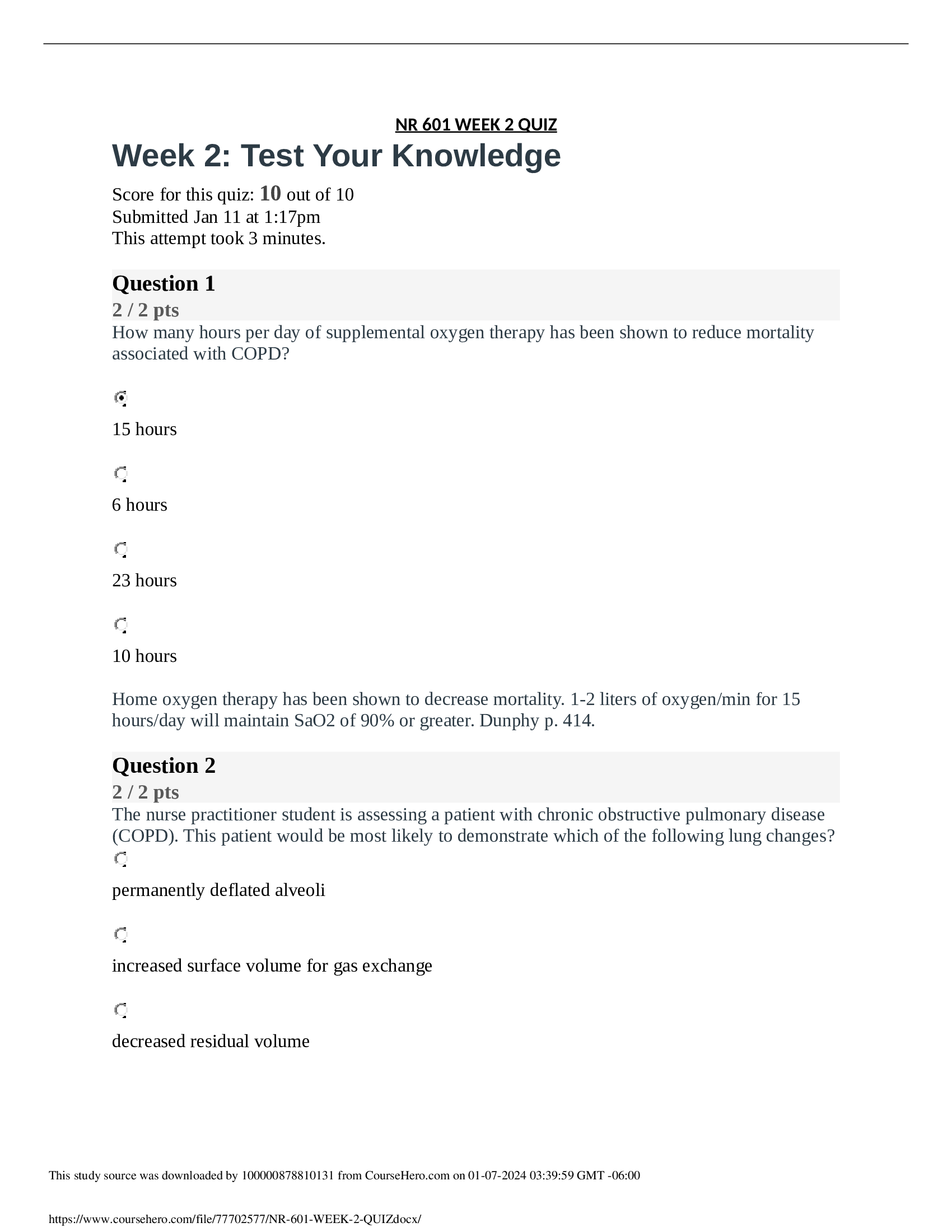 NR 601 Week 2 Test Your Knowledge (Retired)  NR 601 Primary Care Of The Maturing And Aged Family Practicum (Fall 2023)100%  Correct Verified answers Already Graded  NR 601 Week 2 Test Your Knowledge