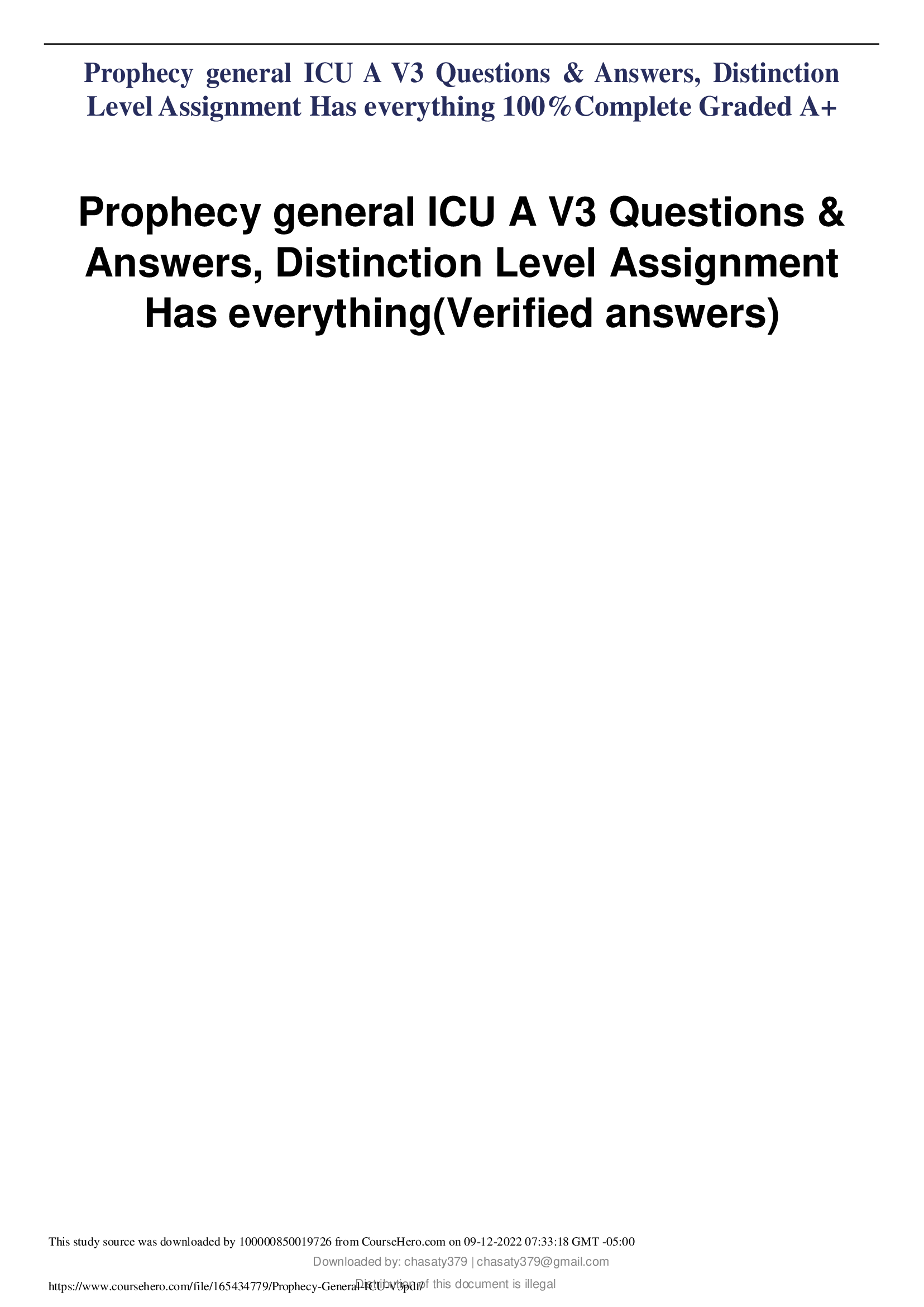Prophecy general ICU A V3 Questions & Answers, Distinction Level Assignment Has everything(Verified answers)