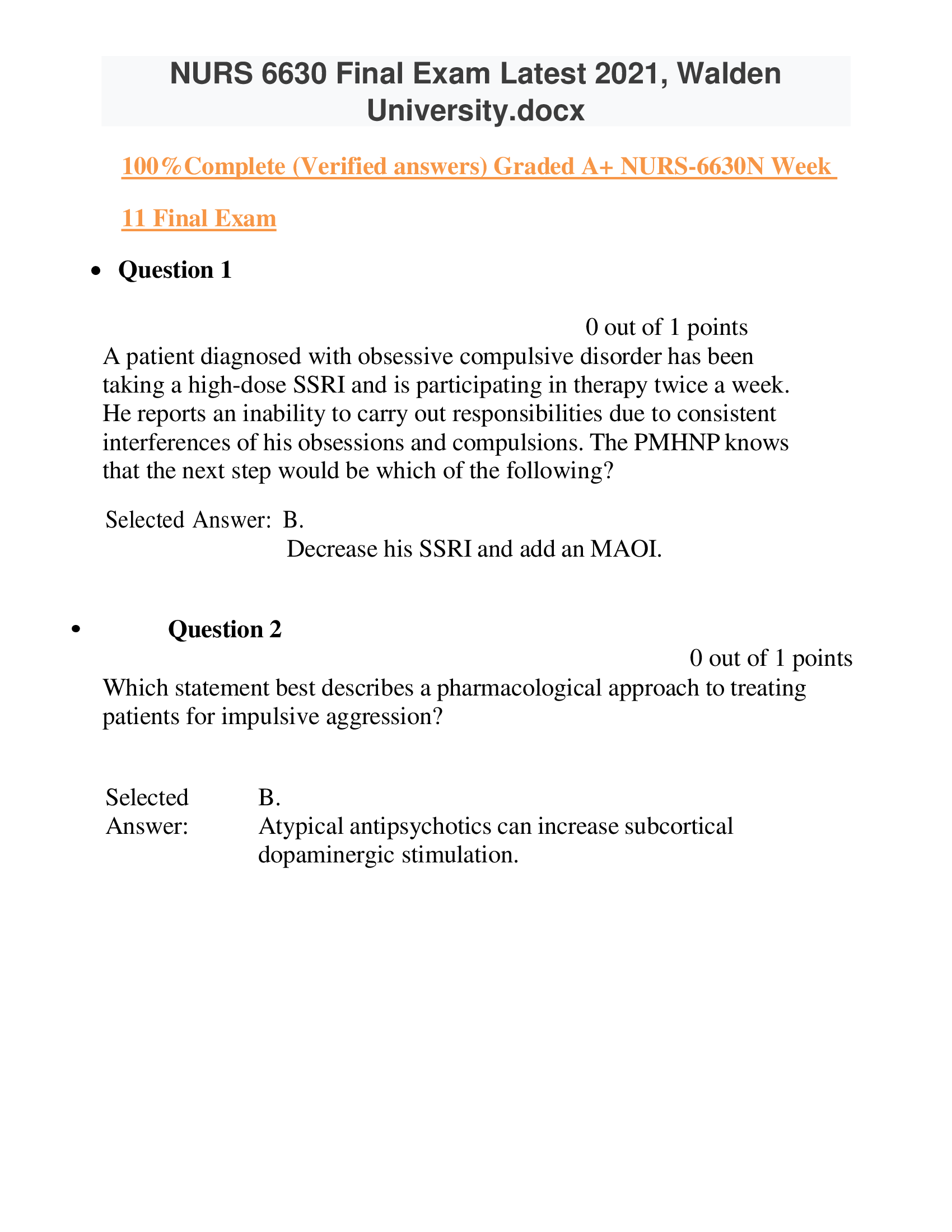 100 Percent Complete (Verified answers) Graded A+ NURS-6630N Week 11 Final Exam