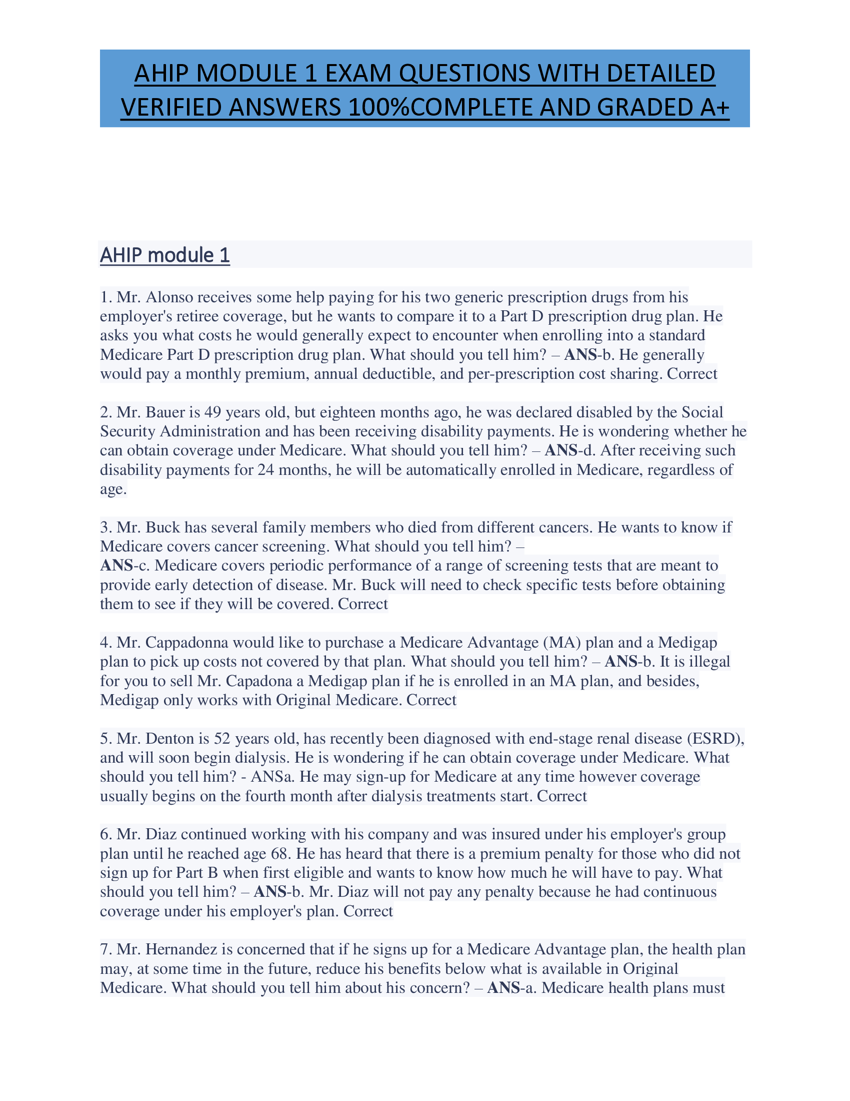 Ahip Module 1 Exam Questions With Detailed Verified Answers 100% Complete And Graded A+ Latest 2024-2026