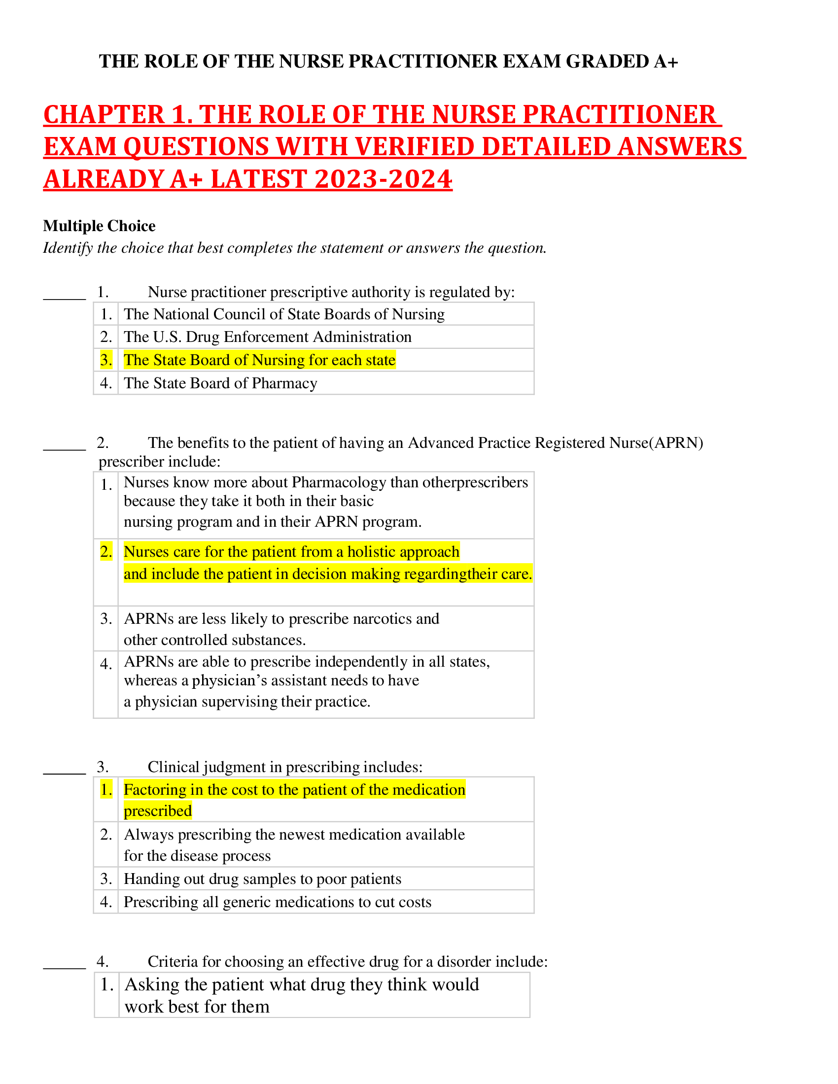 CHAPTER 1. THE ROLE OF THE NURSE PRACTITIONER EXAM QUESTIONS WITH VERIFIED DETAILED ANSWERS  ALREADY A+ LATEST 2025/2026