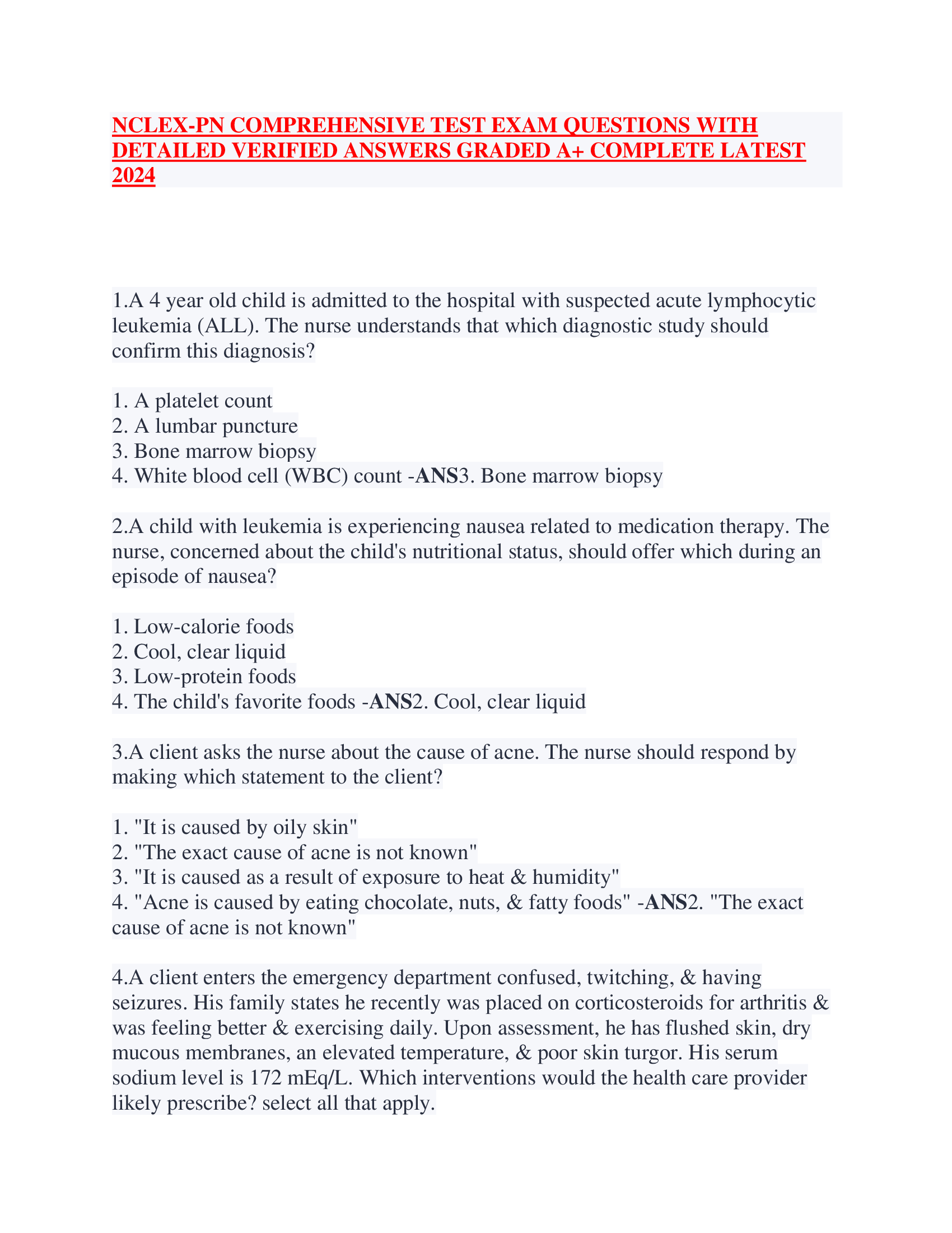 NCLEX-PN Comprehensive Test Exam Questions with Detailed Verified Answers Graded A+ Complete Latest 2026