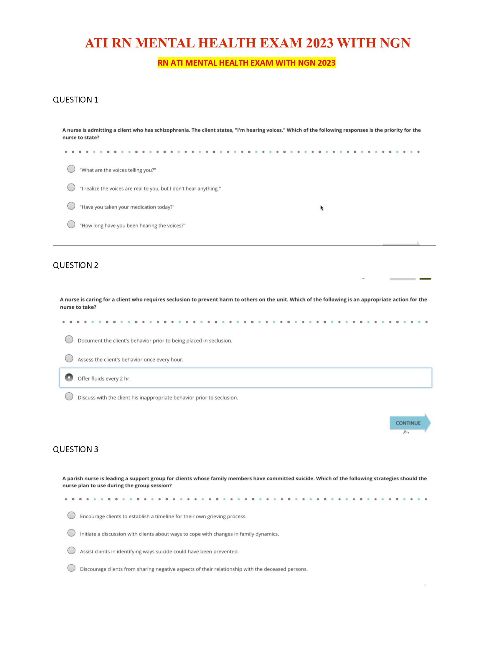 RN ATI MENTAL HEALTH EXAM WITH NGN 2023