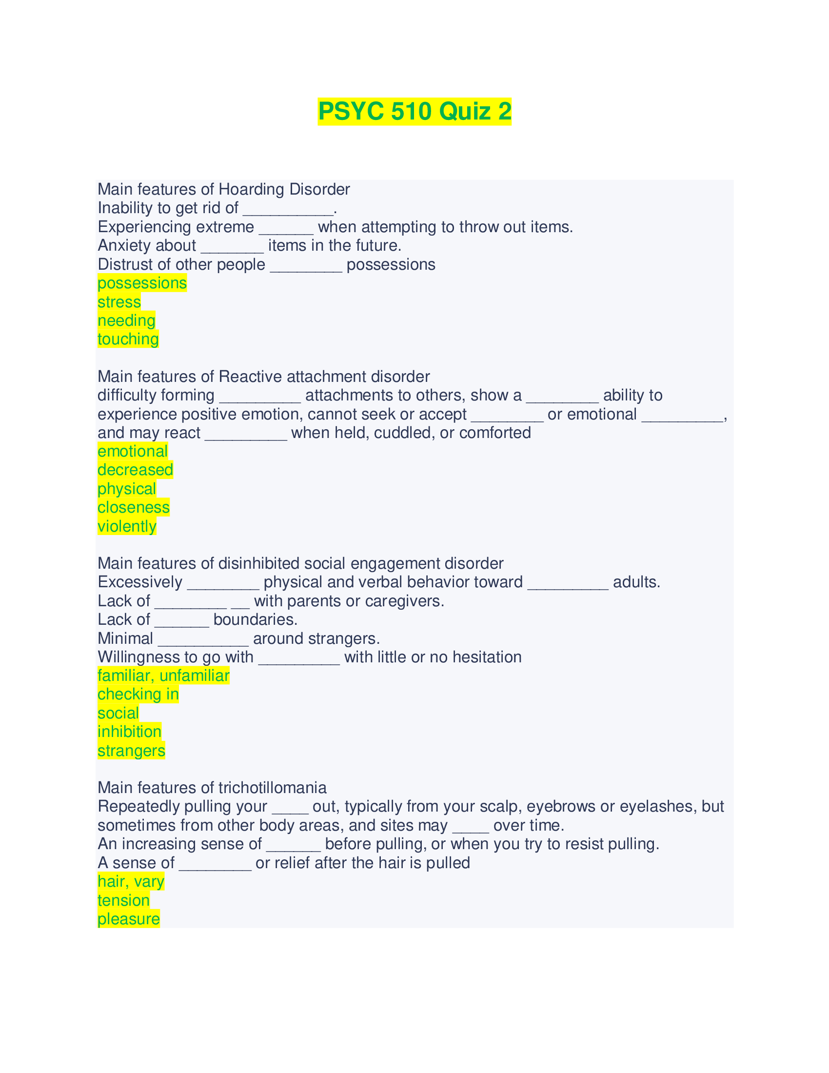 PSYC 510 Quiz 2 - Questions and Answers
