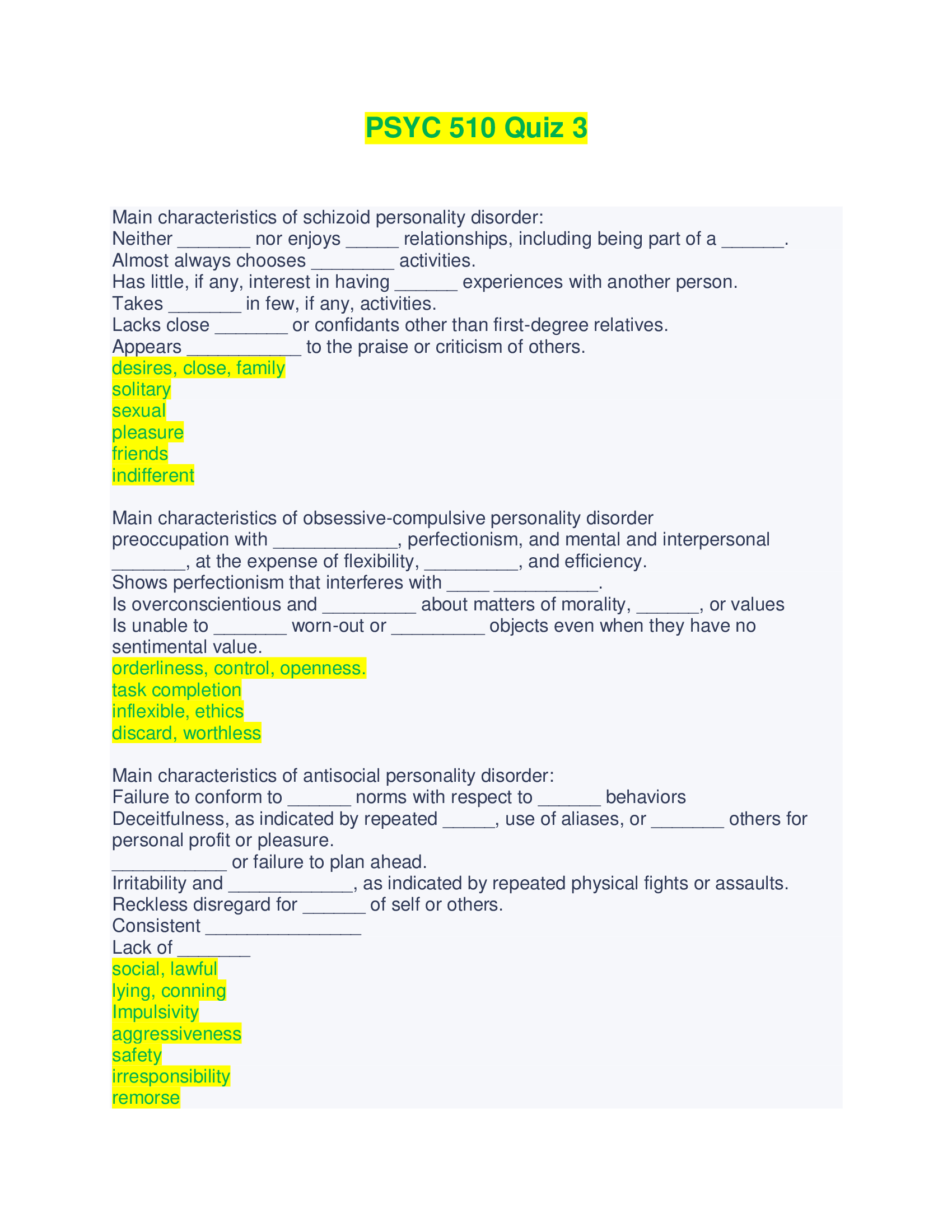 PSYC 510 Quiz 3 - Questions and Answers