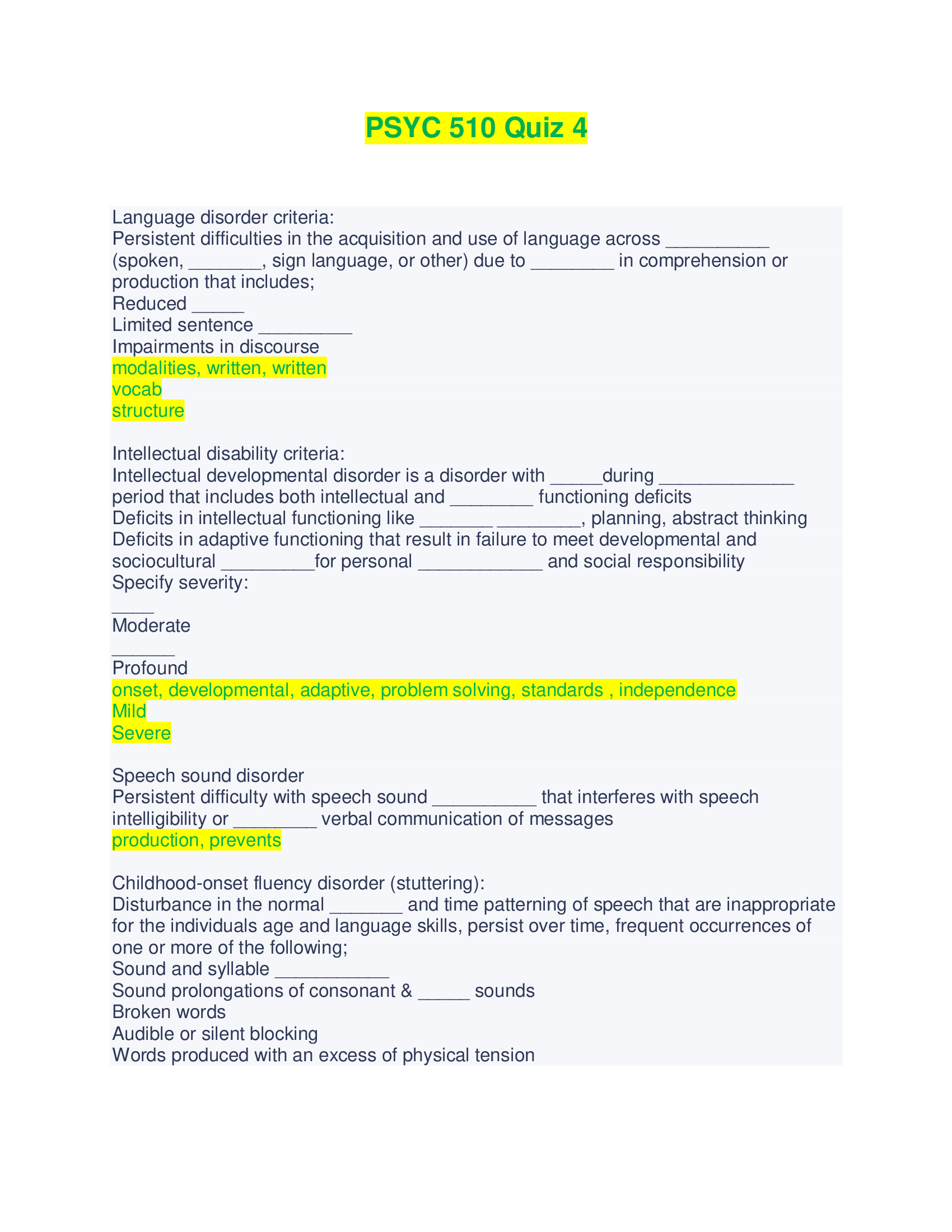 PSYC 510 Quiz 4 - Questions and Answers