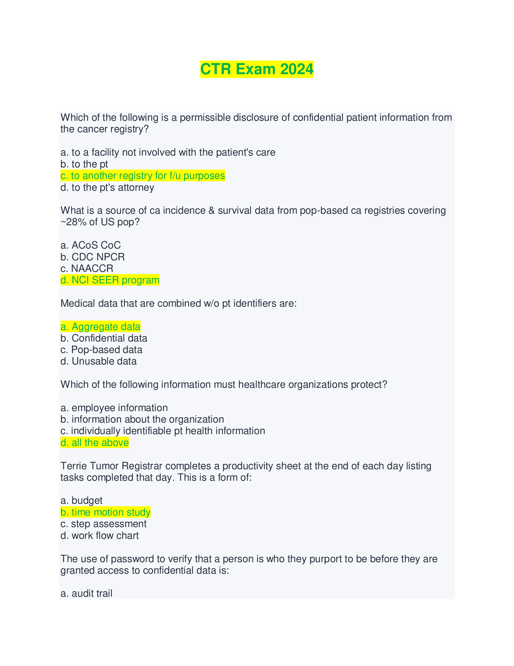 2024 CTR Exam Test Bank - Q & A, Complete Solutions