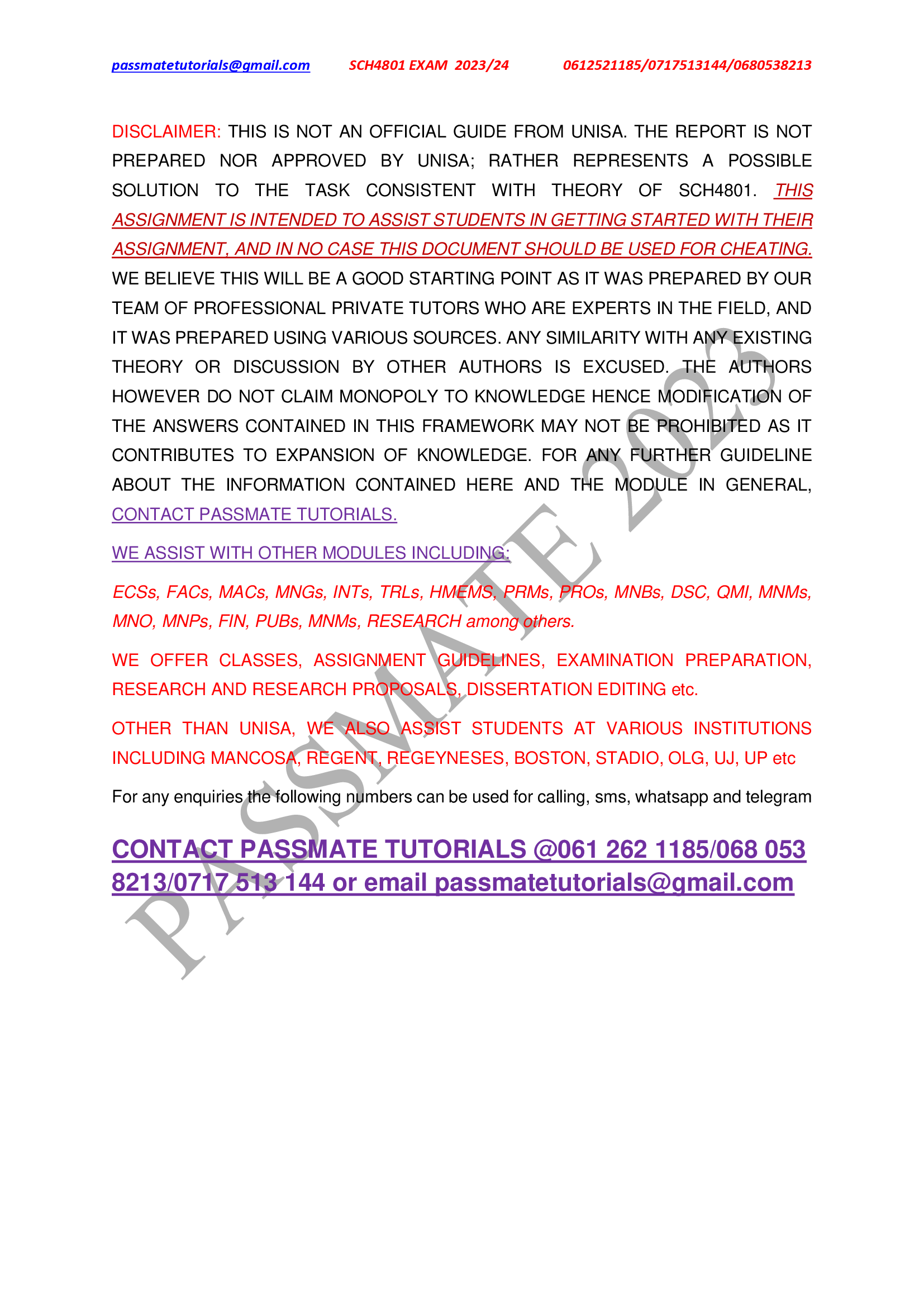 SUPPLY CHAIN EXAMINATION GUIDE (SCH4801)