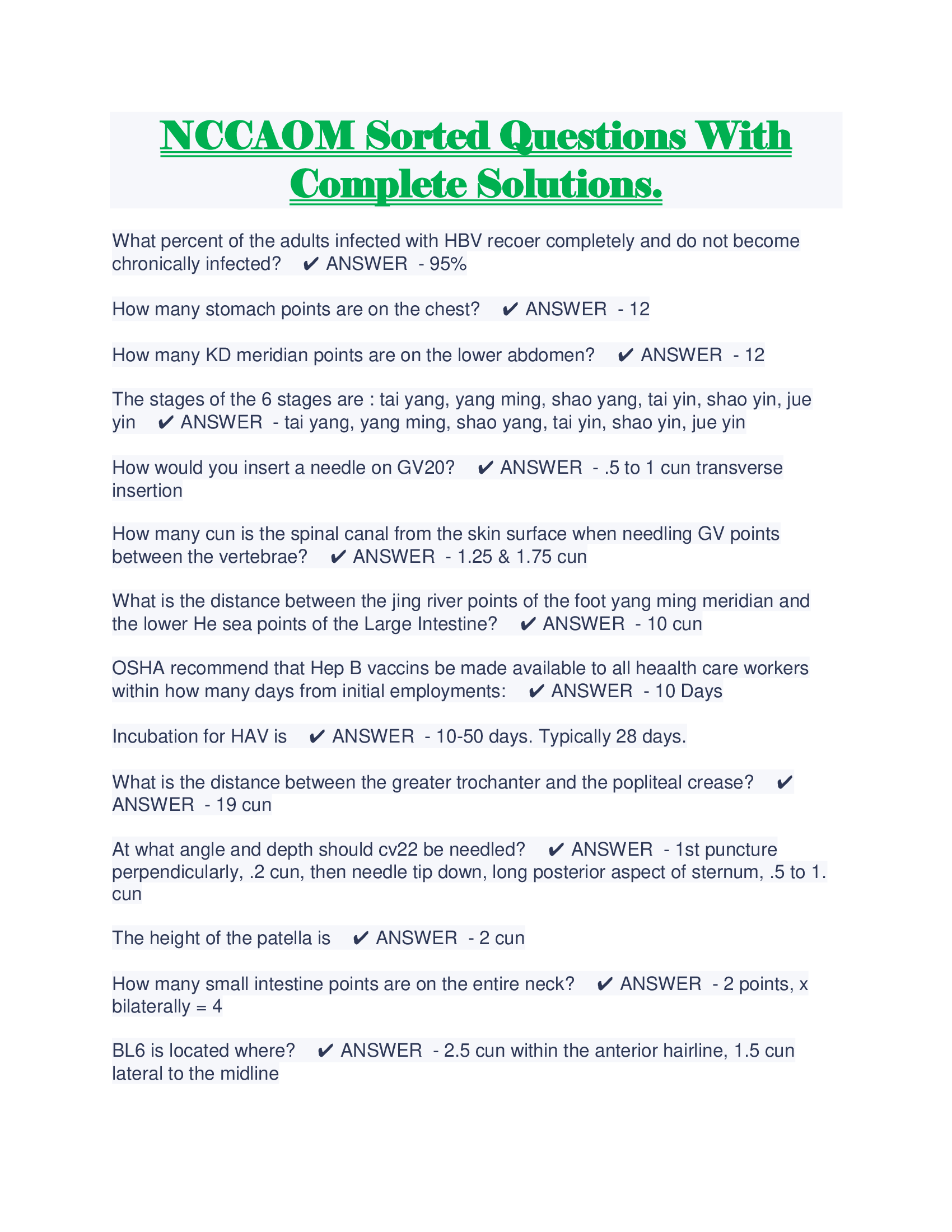 NCCAOM Sorted Questions With Complete Solutions.