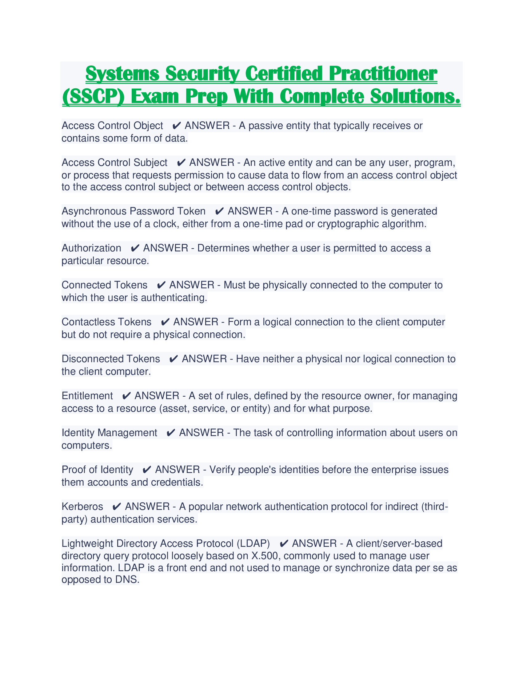 Systems Security Certified Practitioner (SSCP) Exam Prep With Complete Solutions.