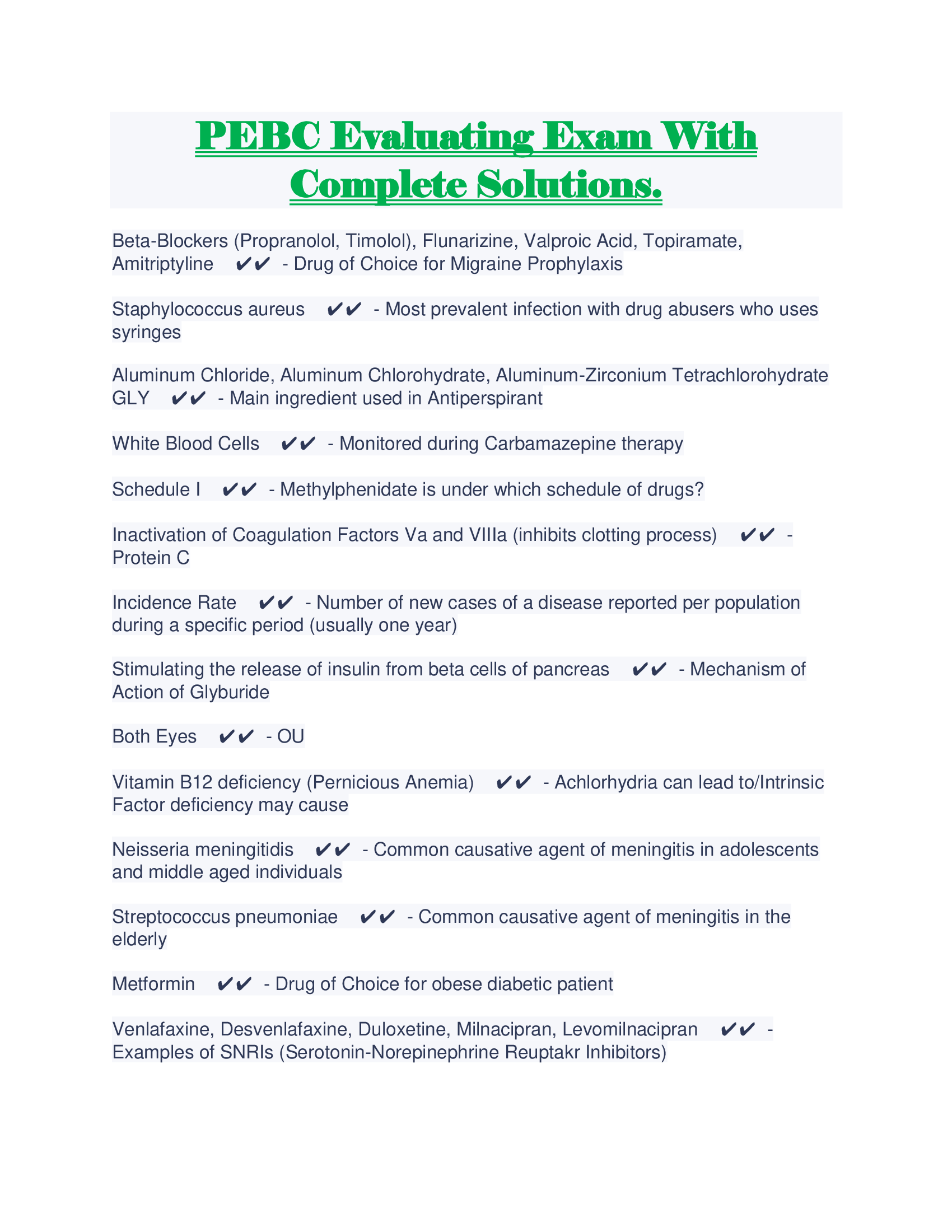 PEBC Evaluating Exam With Complete Solutions.