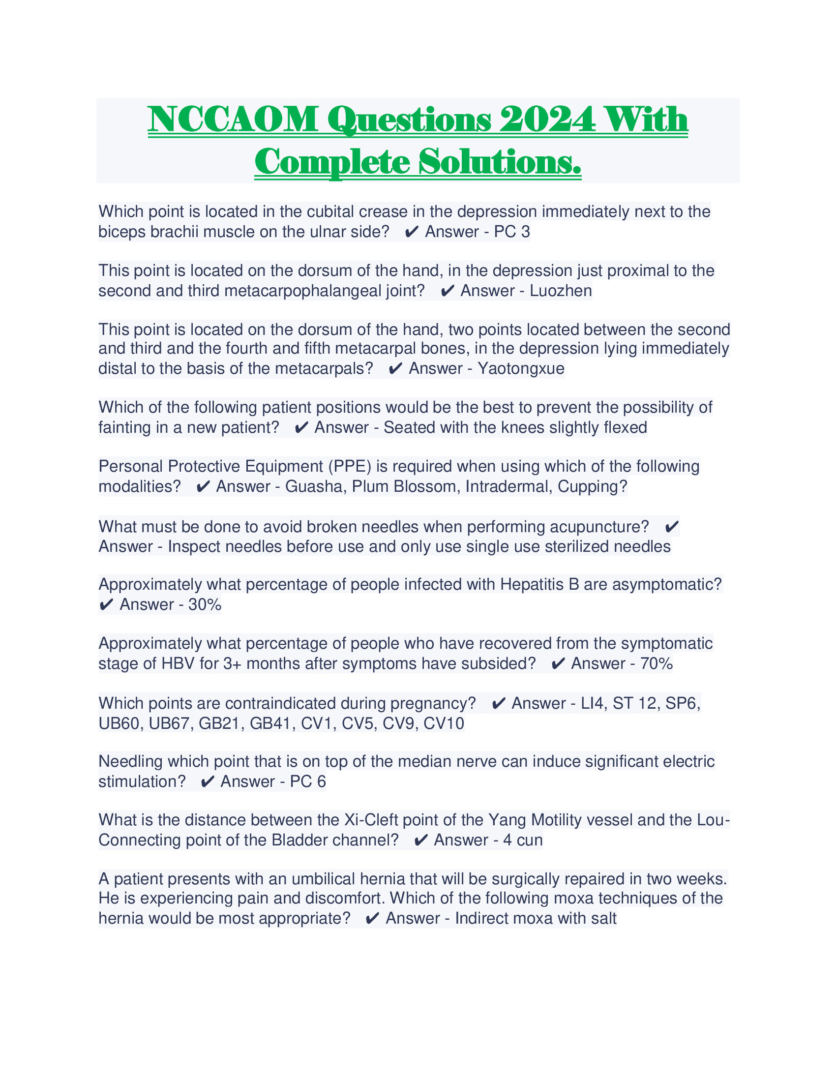 NCCAOM Questions 2024 With Complete Solutions.