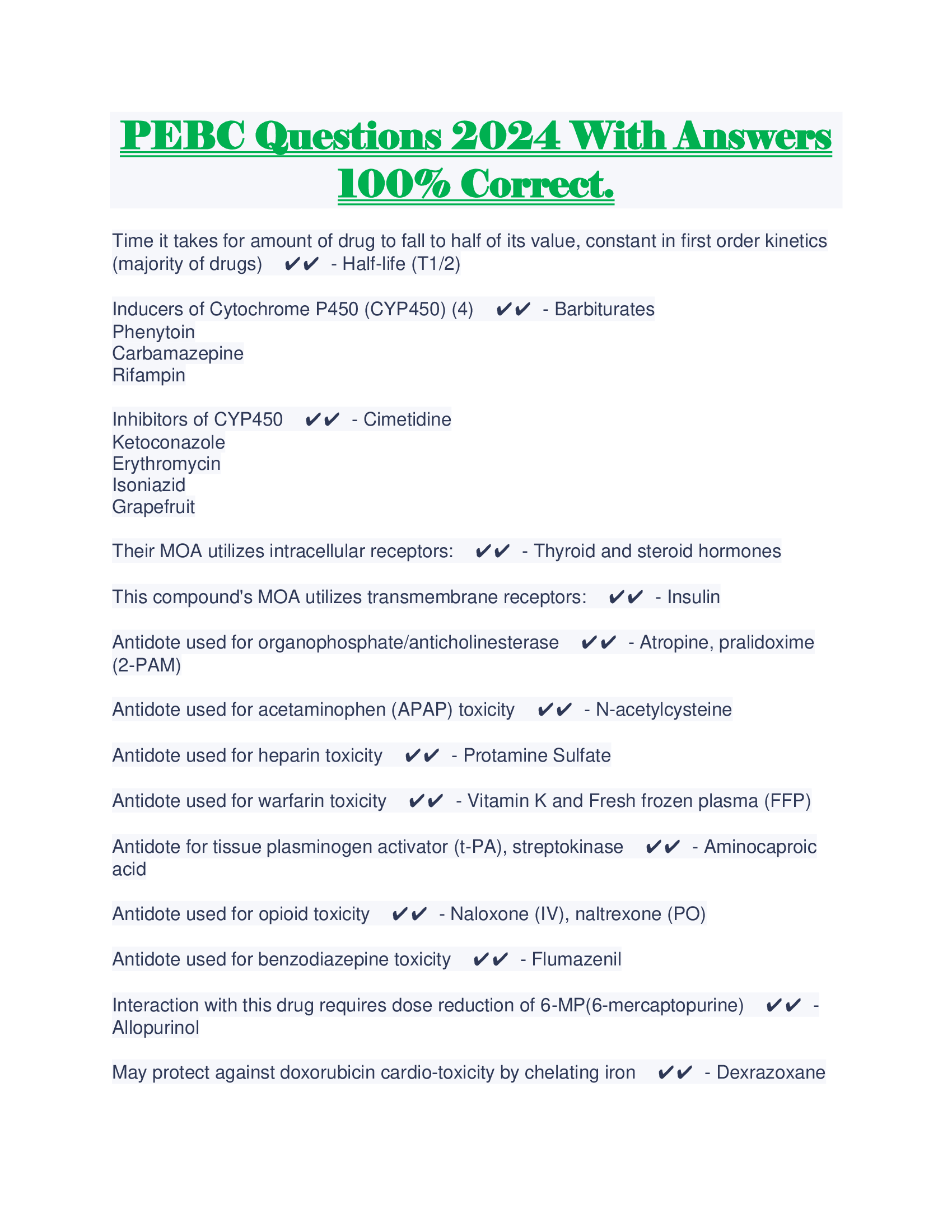 PEBC Questions 2024 With Answers 100 Percent Correct.
