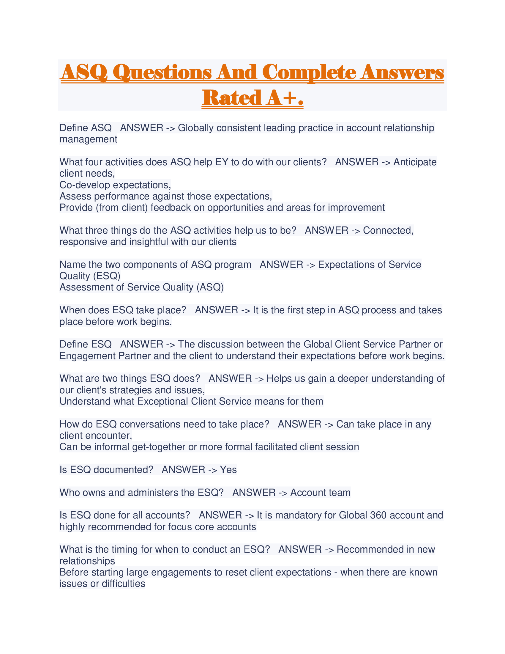 ASQ Questions And Complete Answers Rated A+.