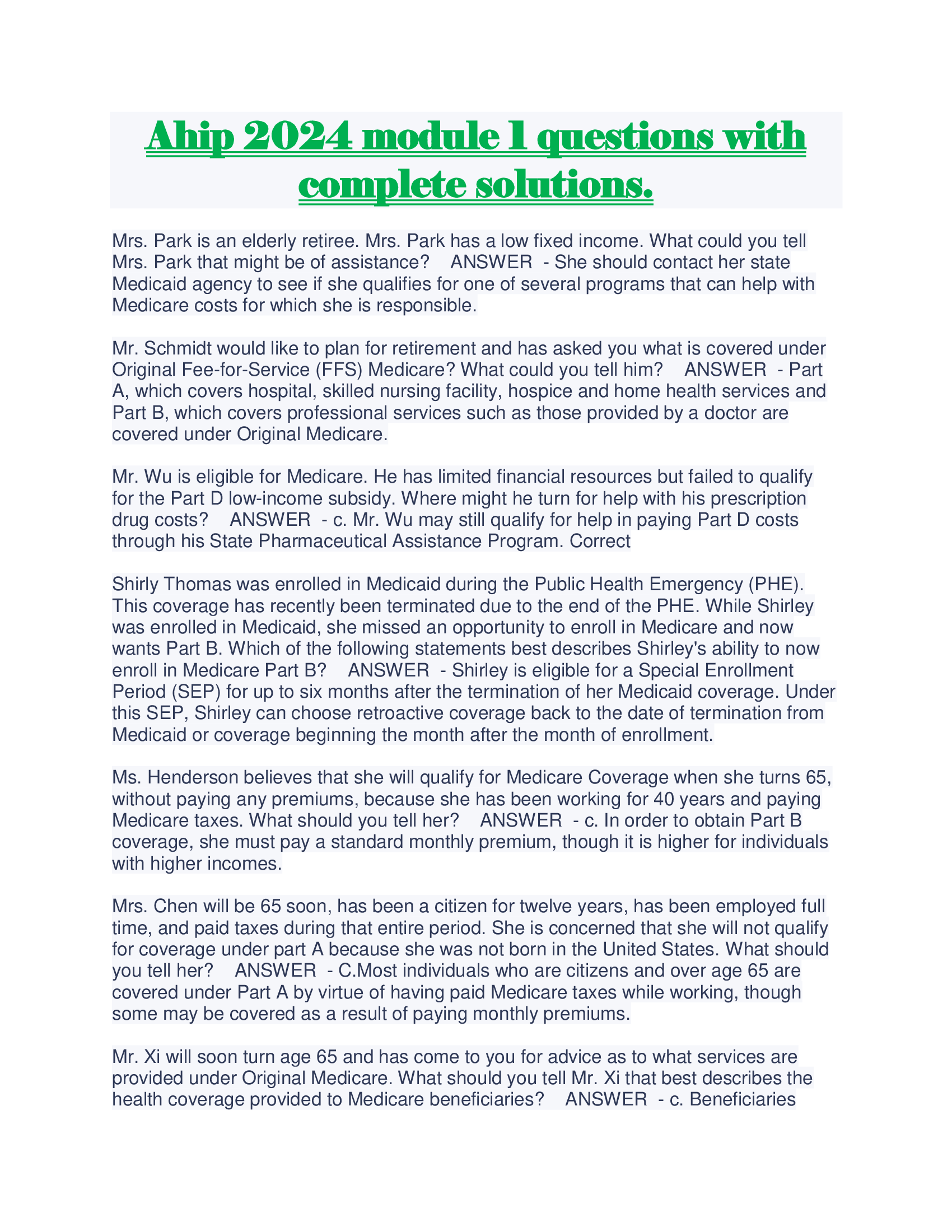 Ahip 2024 module 1 questions with complete solutions.