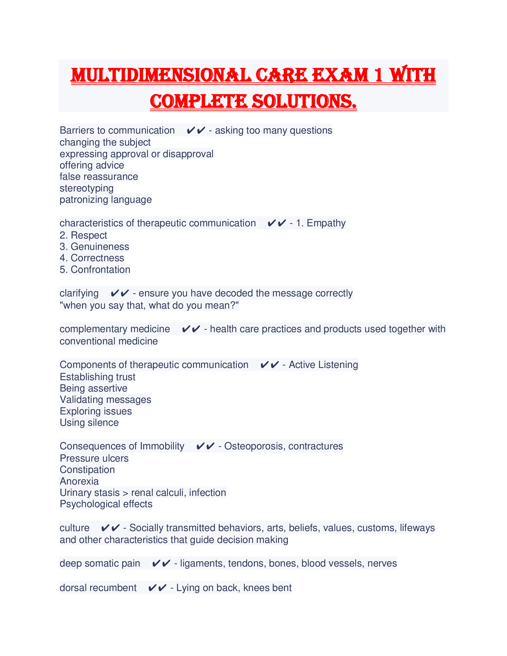 Multidimensional Care Exam 1 With Complete Solutions.