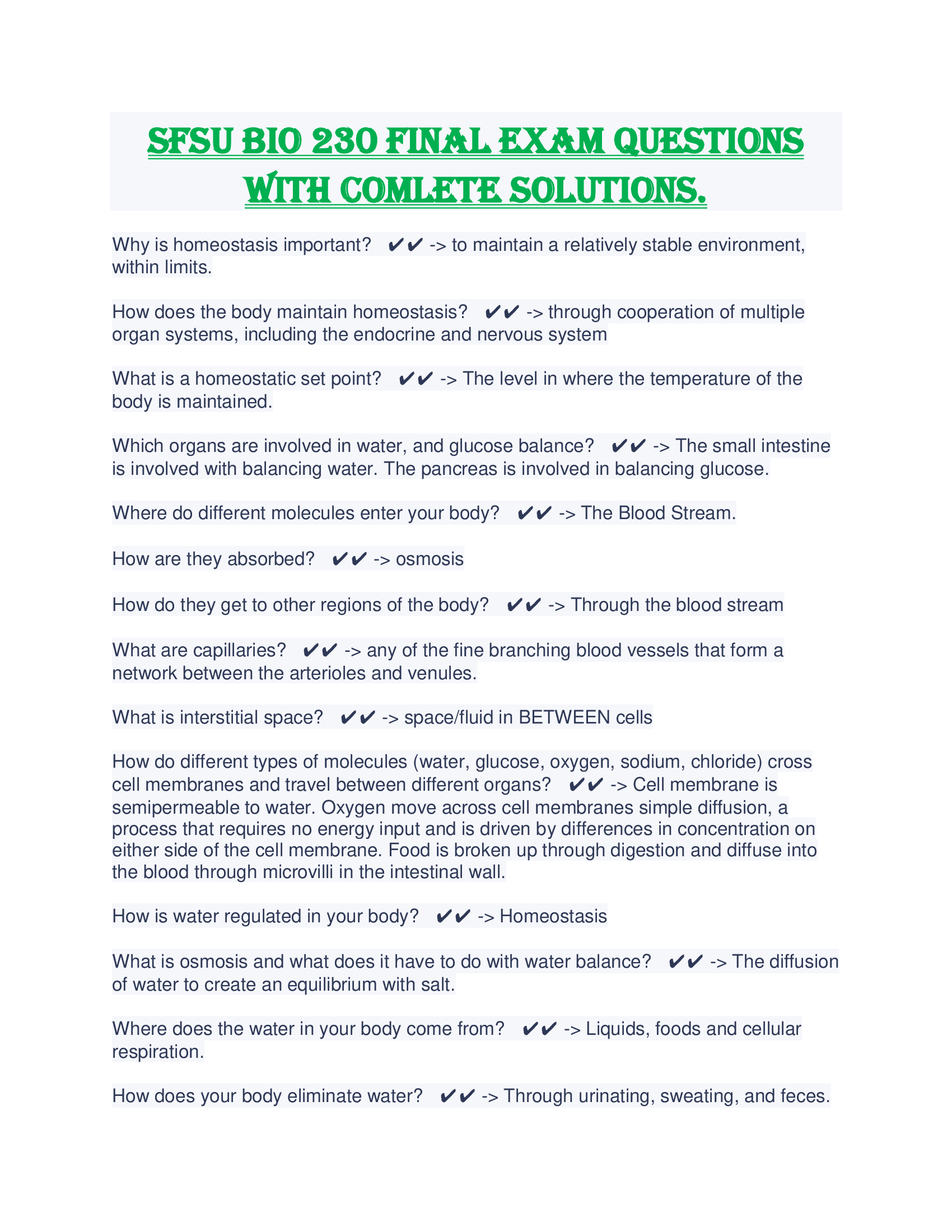 SFSU BIO 230 FINAL EXAM QUESTIONS WITH COMLETE SOLUTIONS.