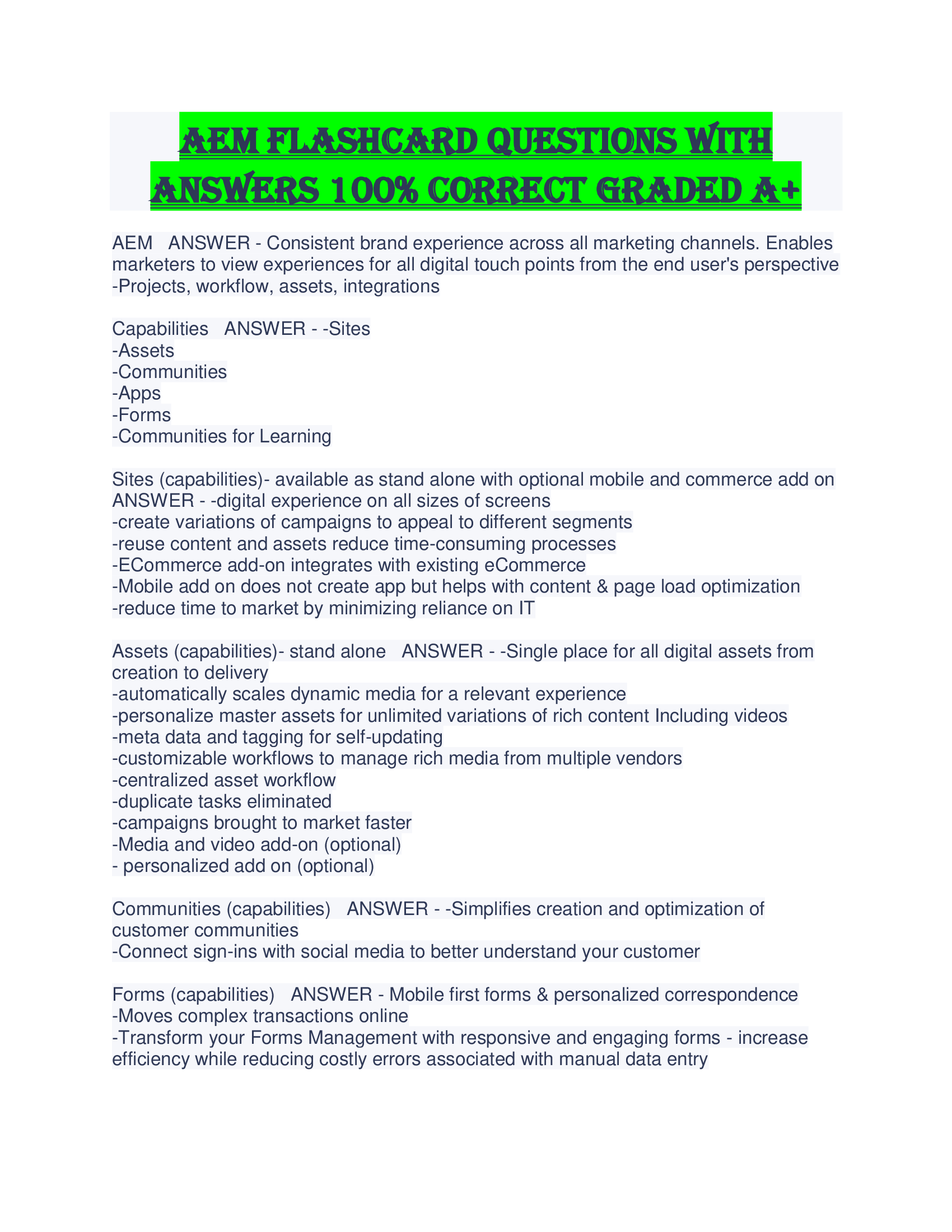 AEM Flashcard Questions with Answers 100 Percent Correct Graded A+