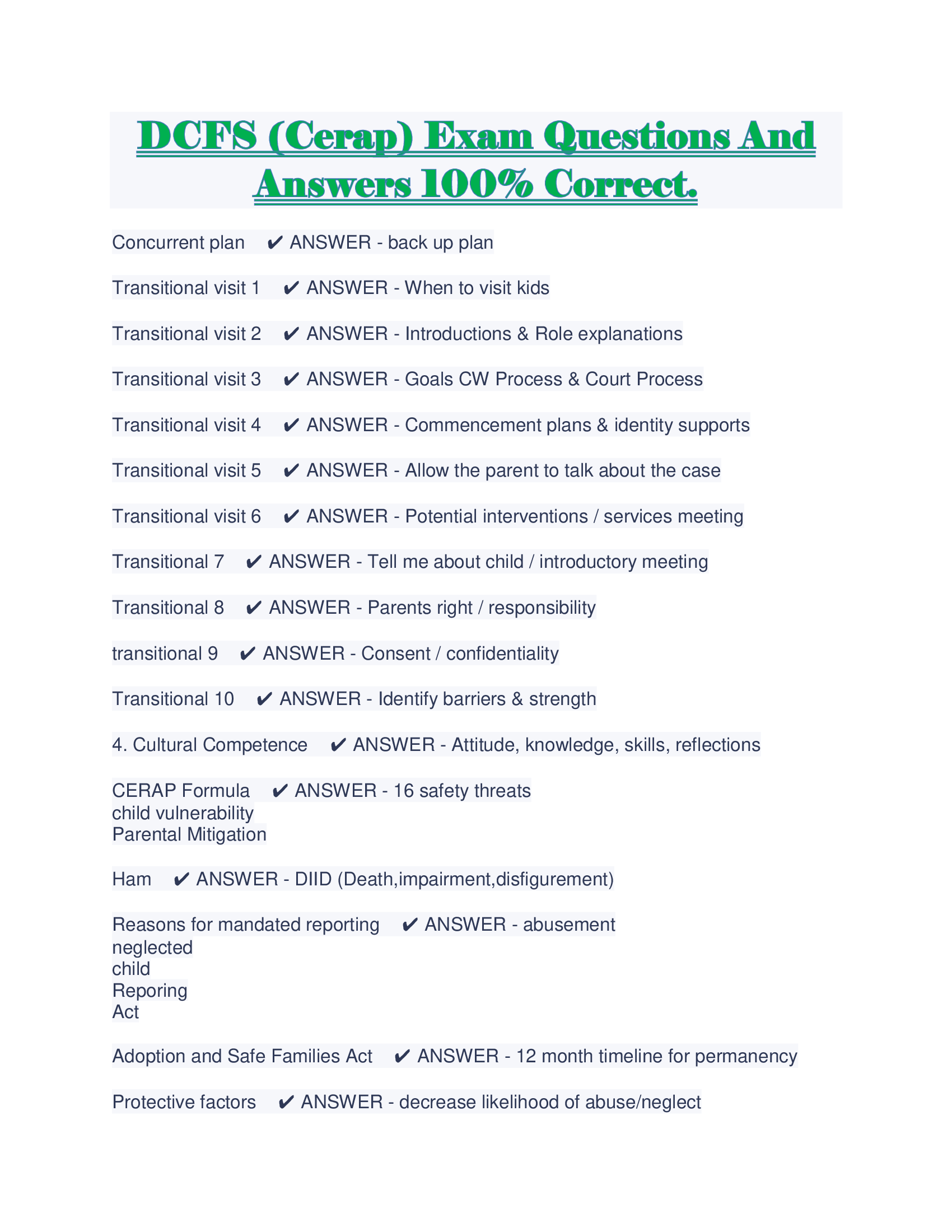 DCFS (Cerap) Exam Questions And Answers 100 Percent Correct.