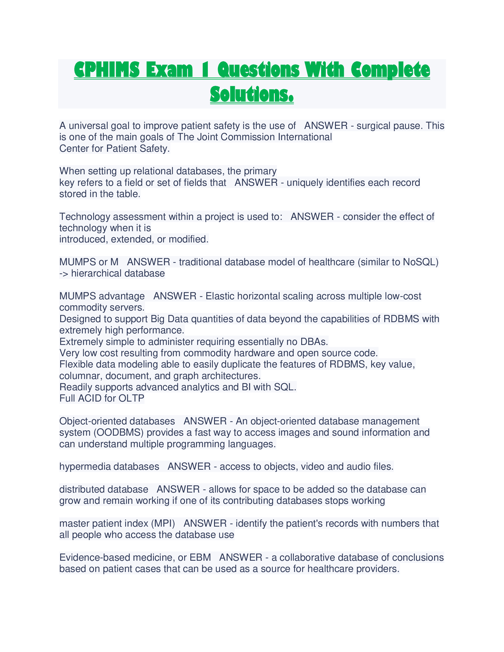 CPHIMS Exam 1 Questions With Complete Solutions.