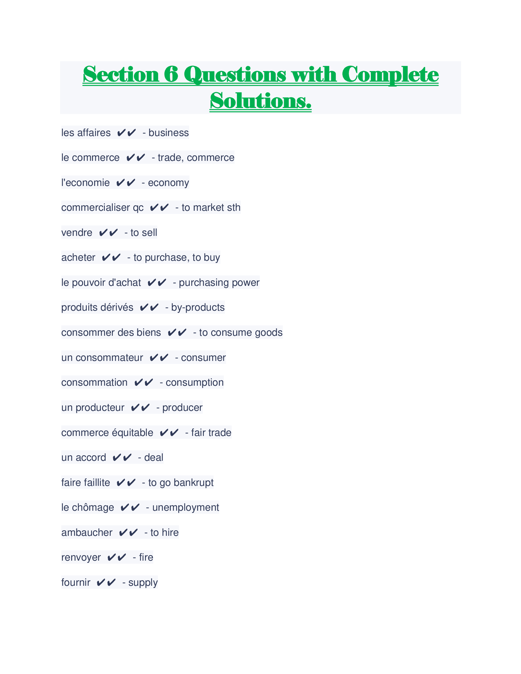 Section 6 Questions with Complete Solutions.
