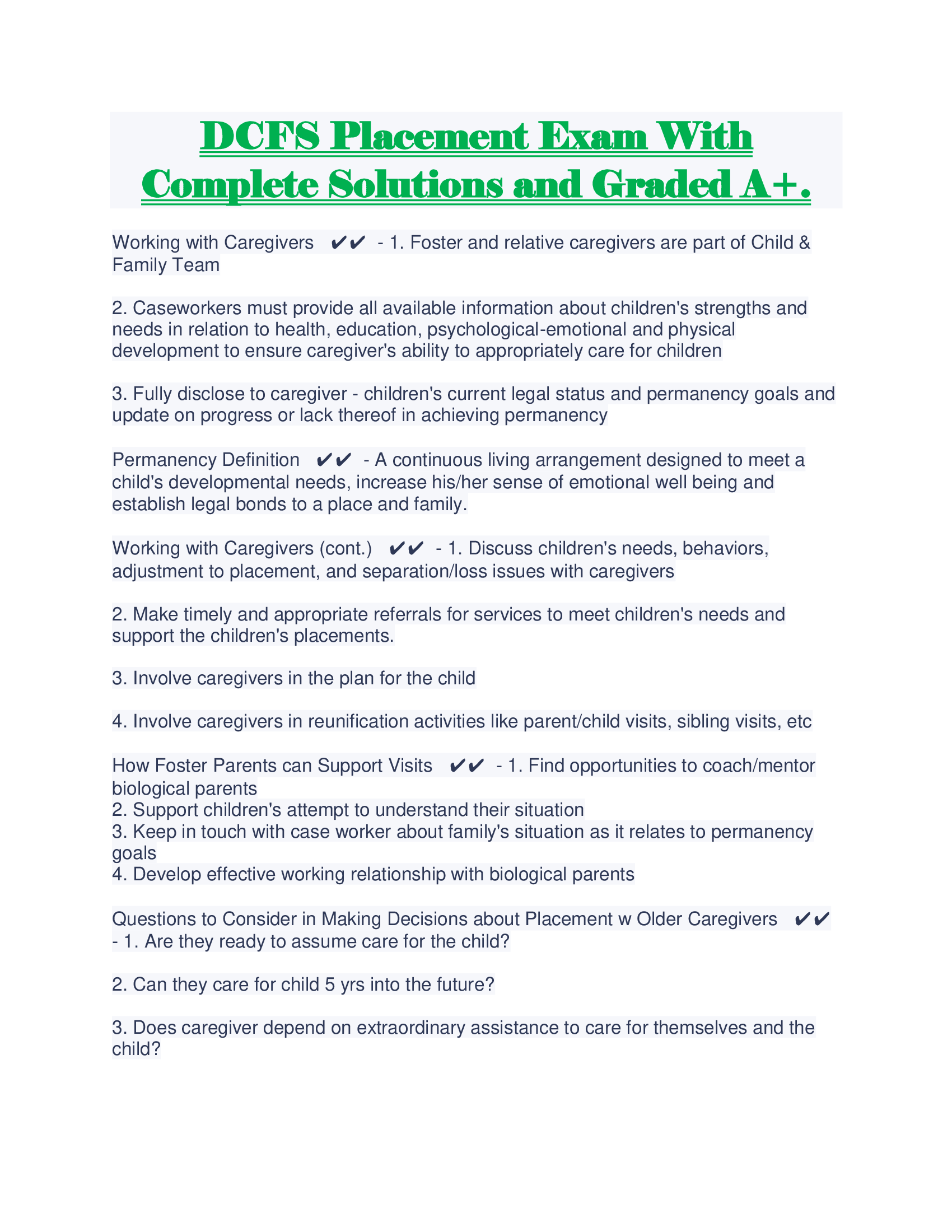 DCFS Placement Exam With Complete Solutions and Graded A+.