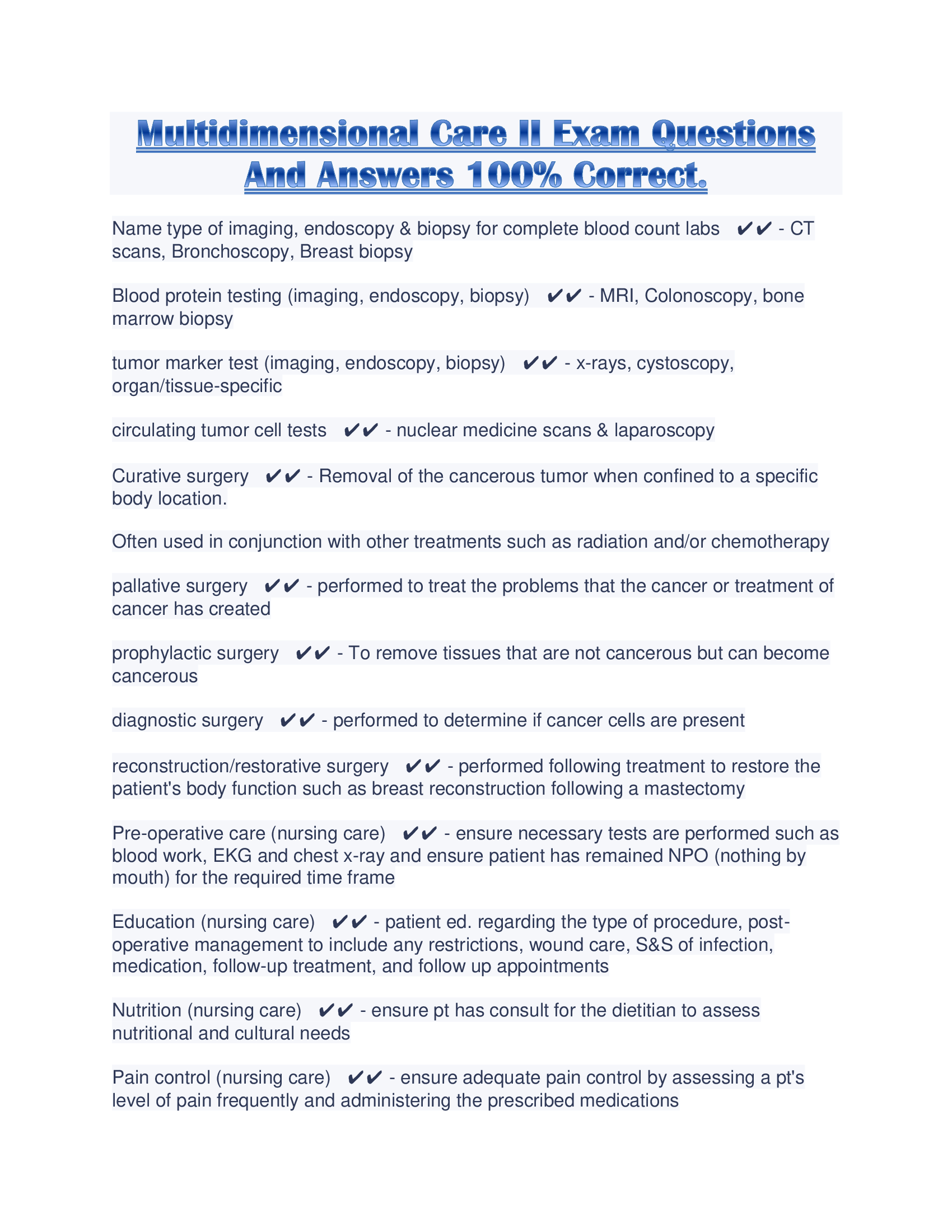 Multidimensional Care II Exam Questions And Answers 100% Correct.
