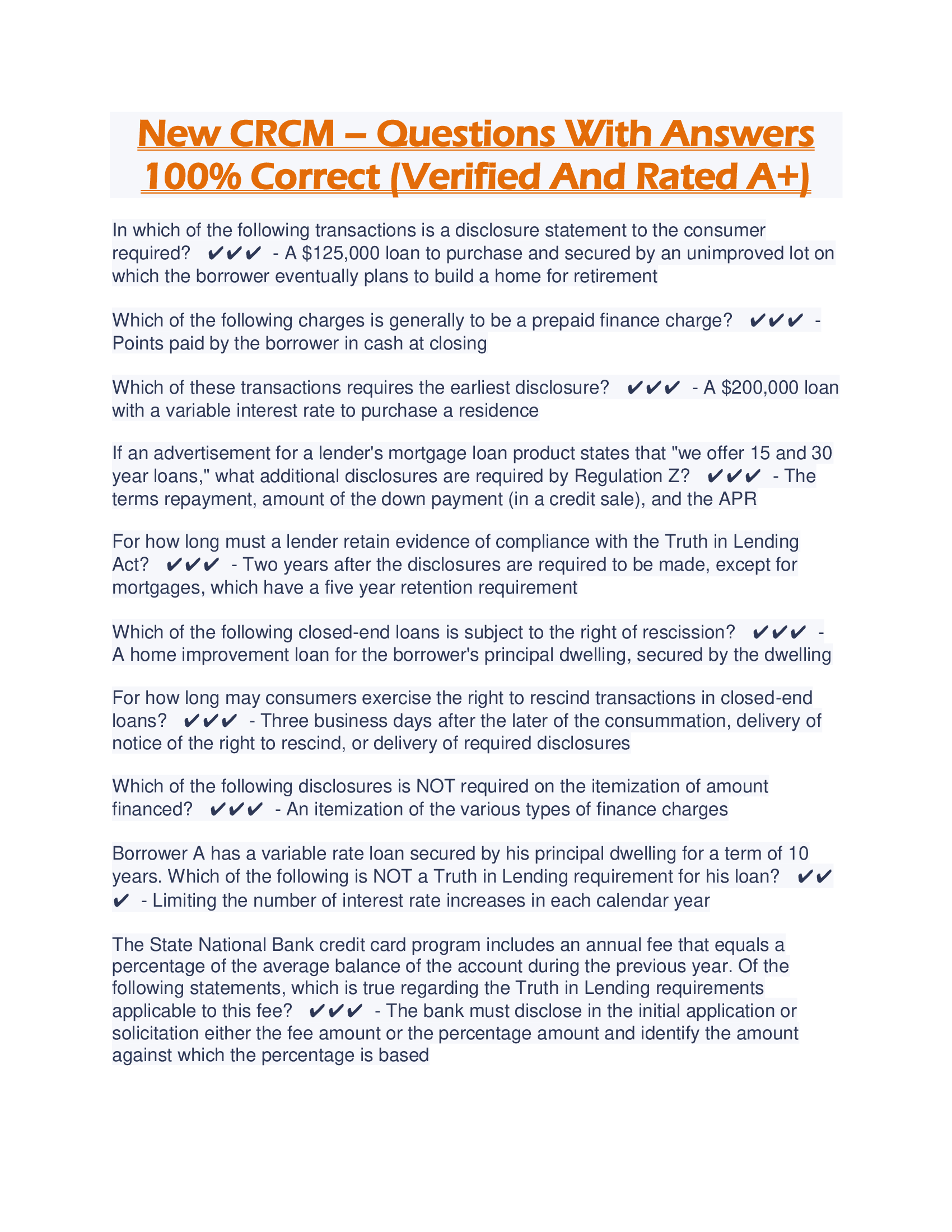 New CRCM – Questions With Answers Correct (Verified And Rated A+)