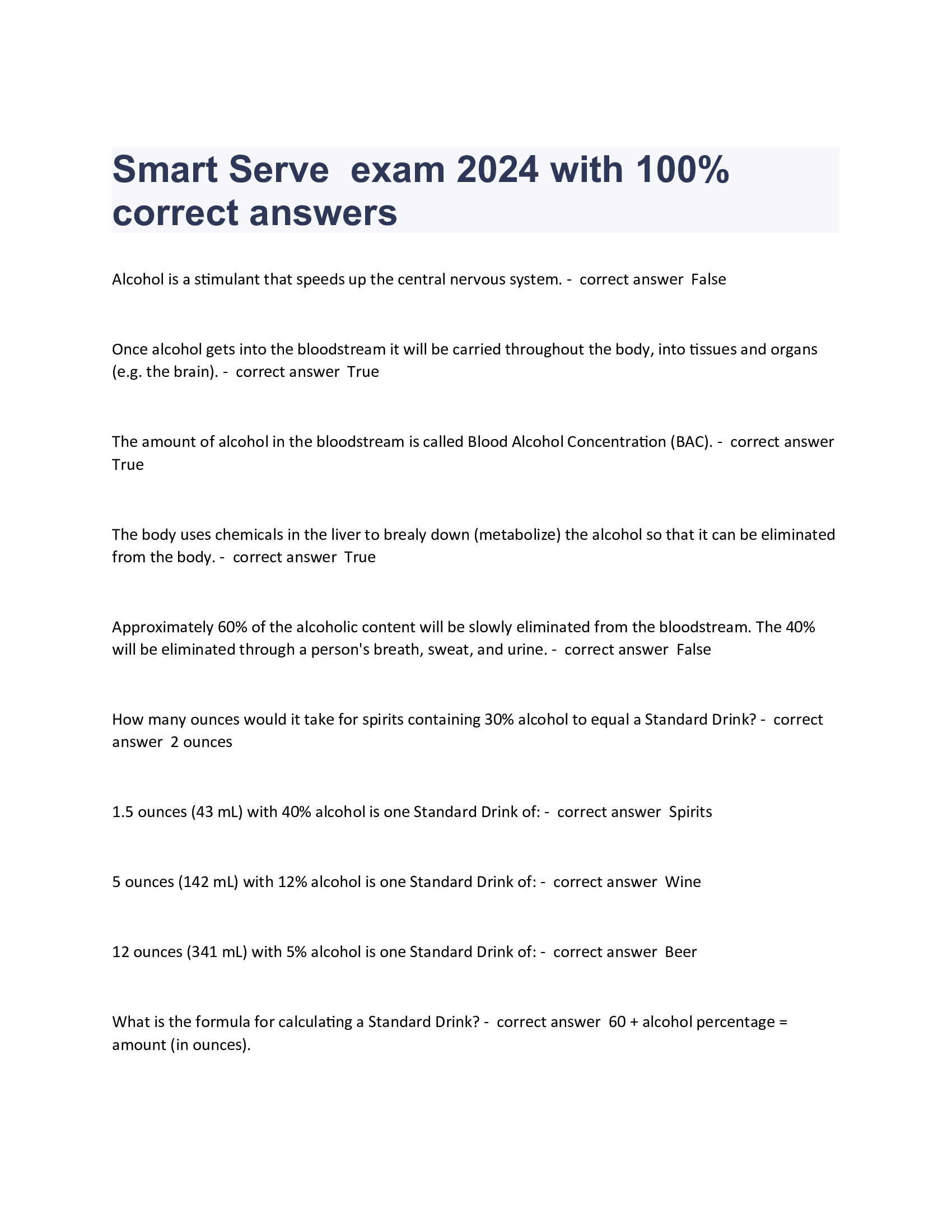 Smart Serve  exam 2024 with 100  Percent  correct answers