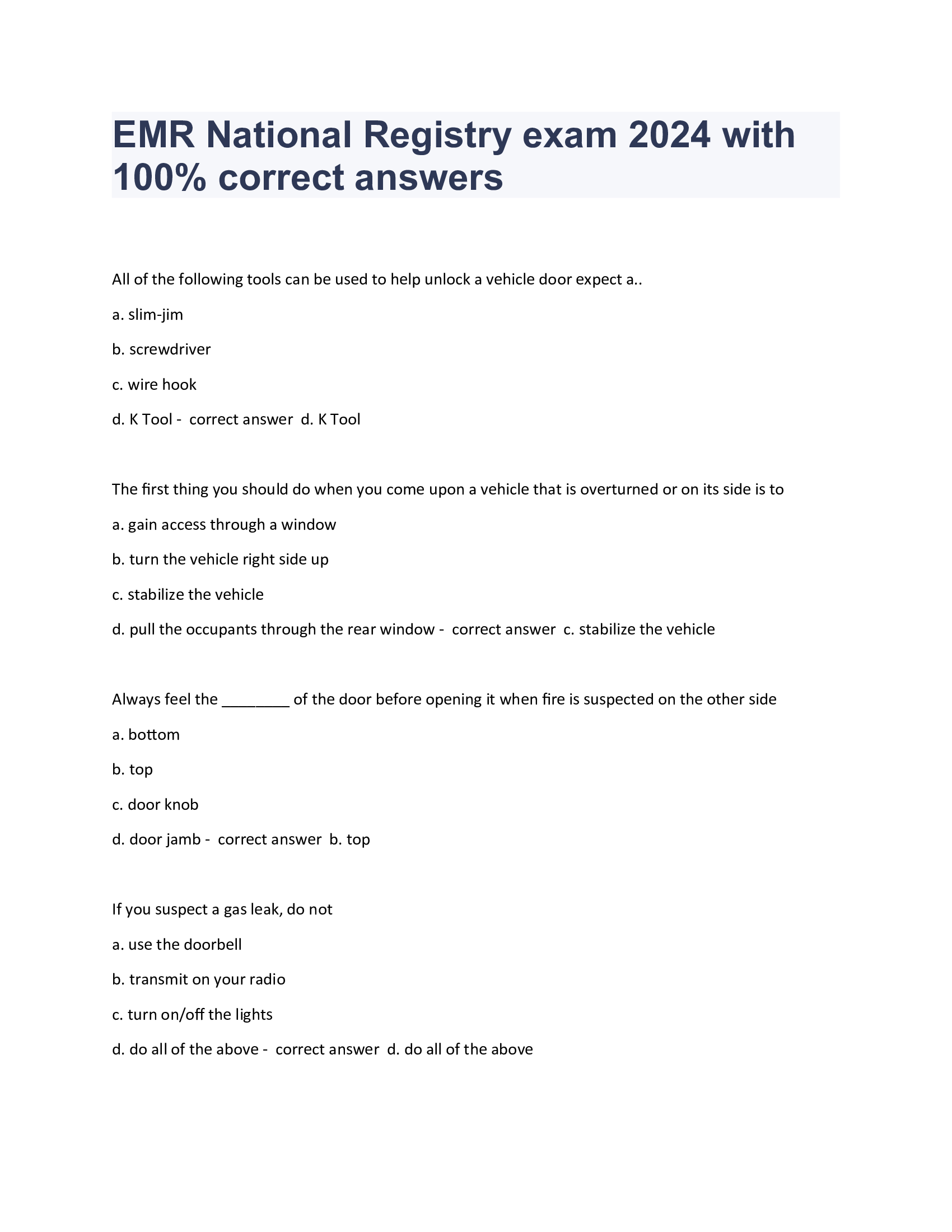 EMR National Registry exam 2024 with 100 Percent correct answers