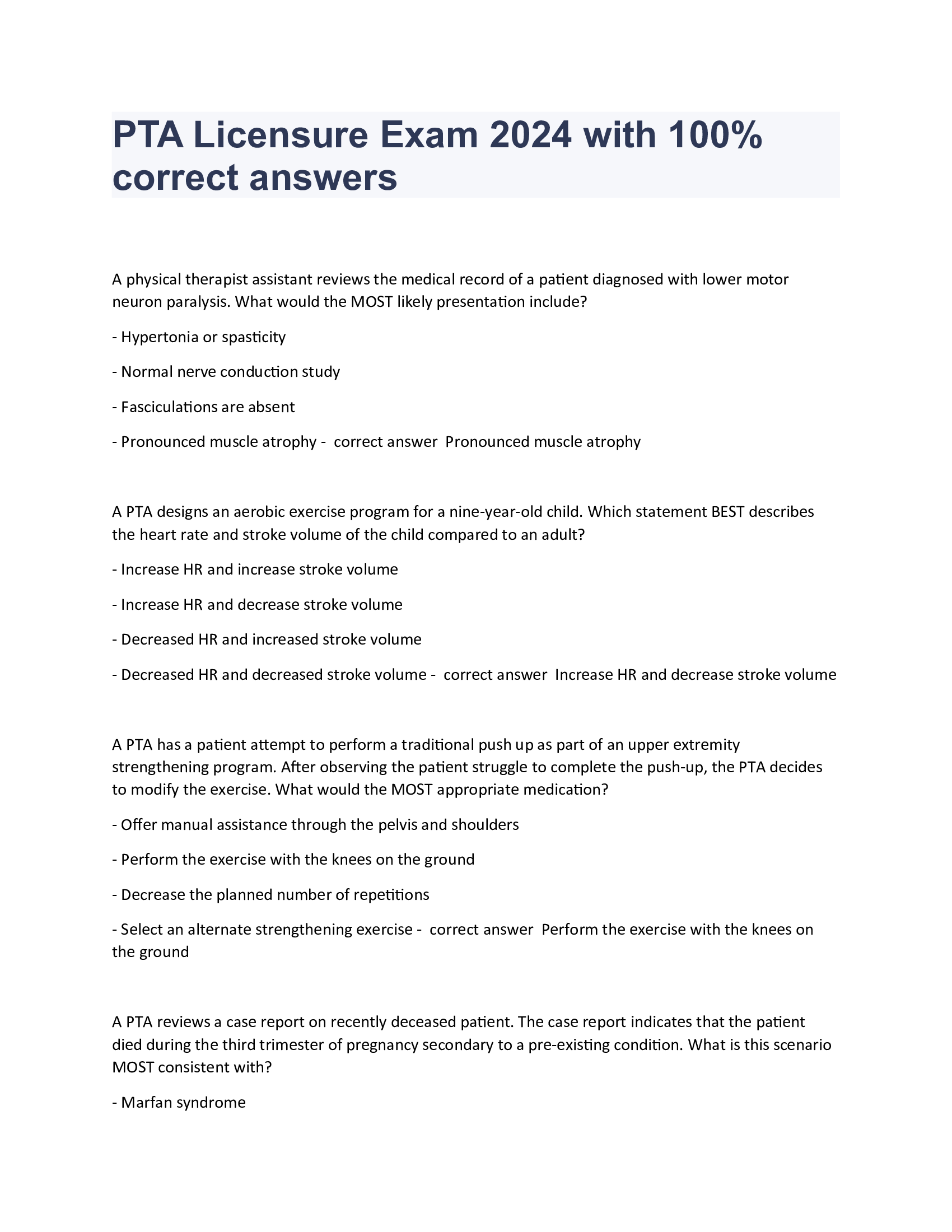 PTA Licensure Exam 2024 with correct answers