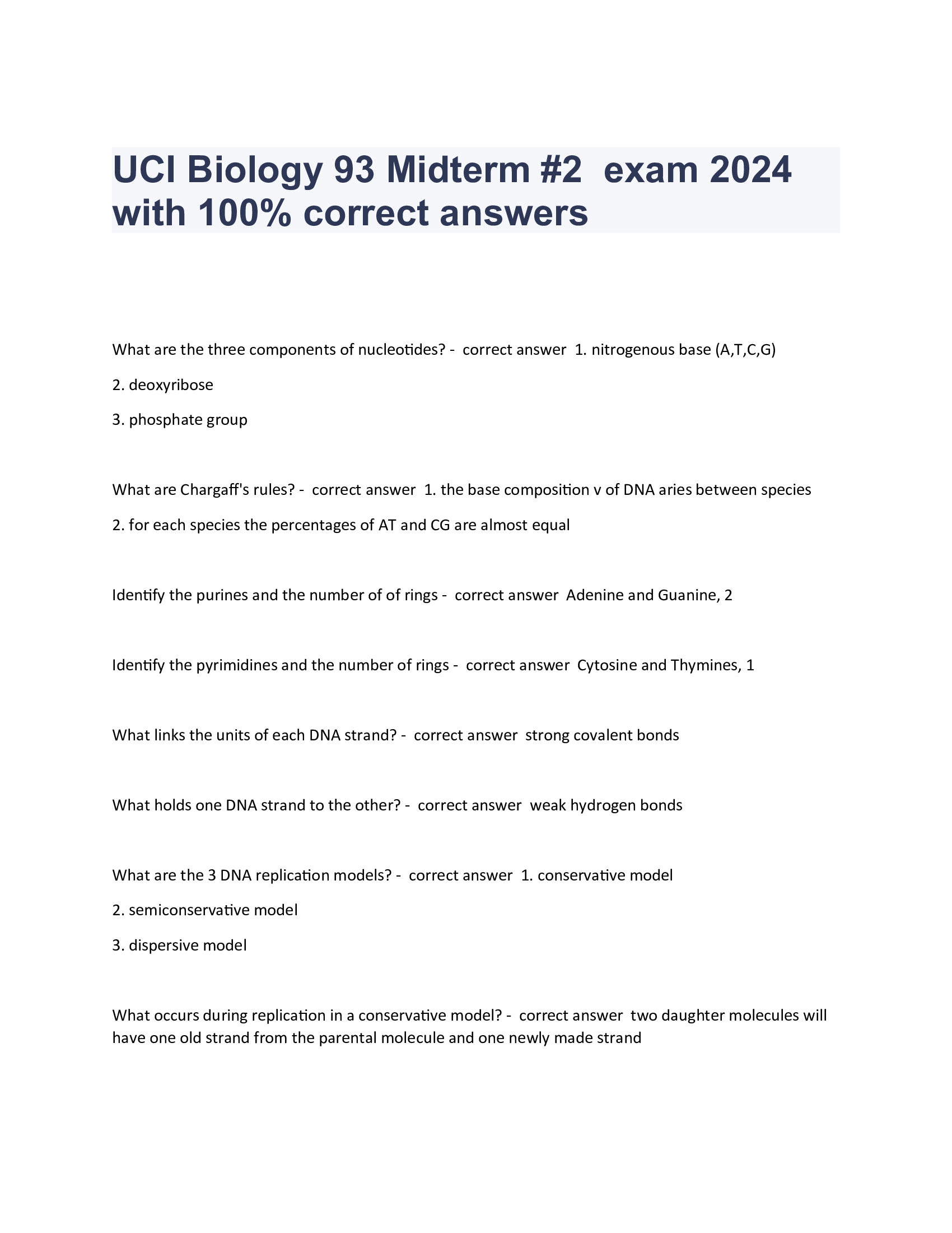 UCI Biology 93 Midterm 2  exam 2024 with 100 Percent correct answers