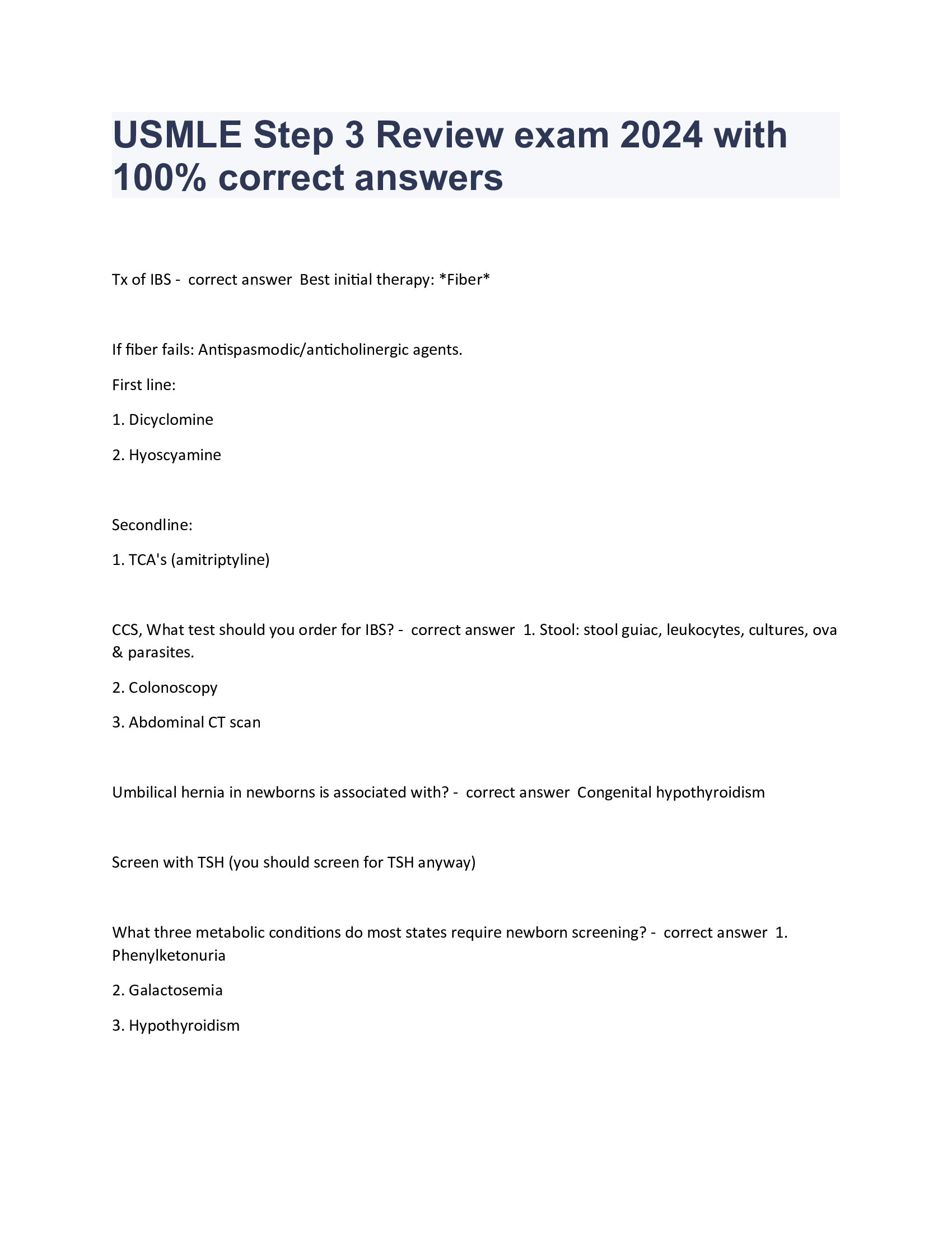 USMLE Step 3 Review exam 2024 with 100 Percent correct answers